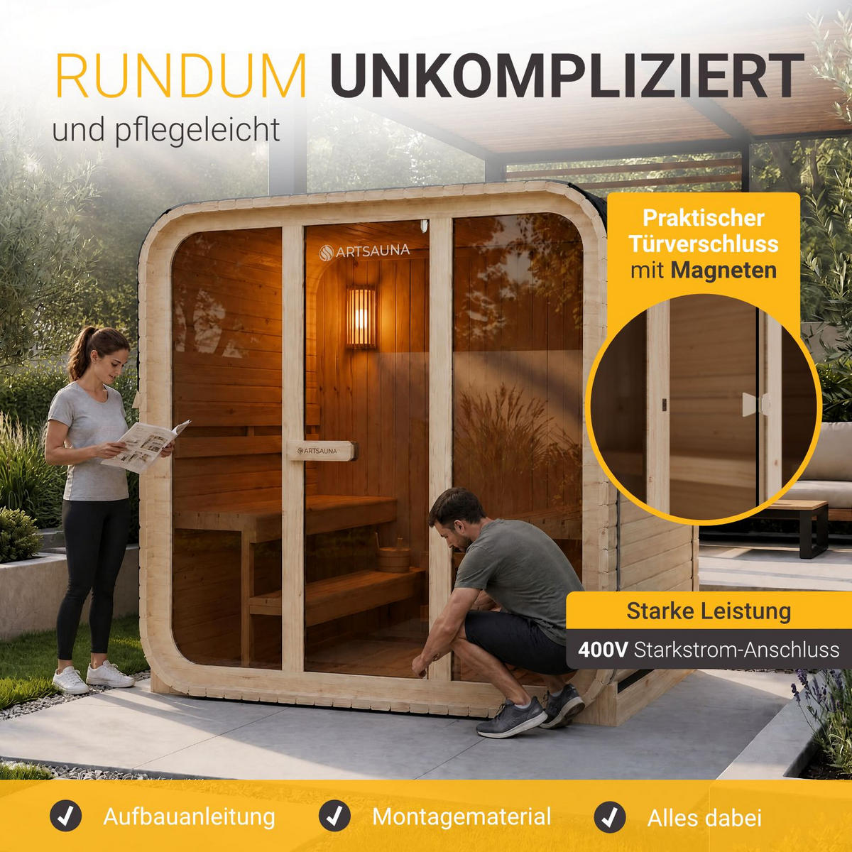 FASSSAUNA Fjora L 9 kW Saunaofen (6 Personen) - Naturfarben, Holz (228/225/180cm) - Artsauna
