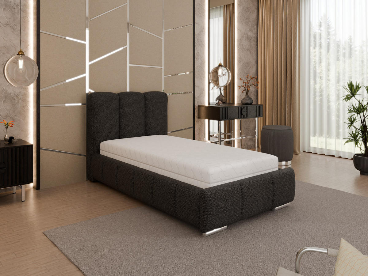POLSTERBETT Zaira 90x200cm – Elegantes Polsterbett für modernen Wohnstil , Taschenfederkernmatratze Pocket KOKOS (20cm), schwarz - Schwarz, Holz (90/200cm) - Homesy