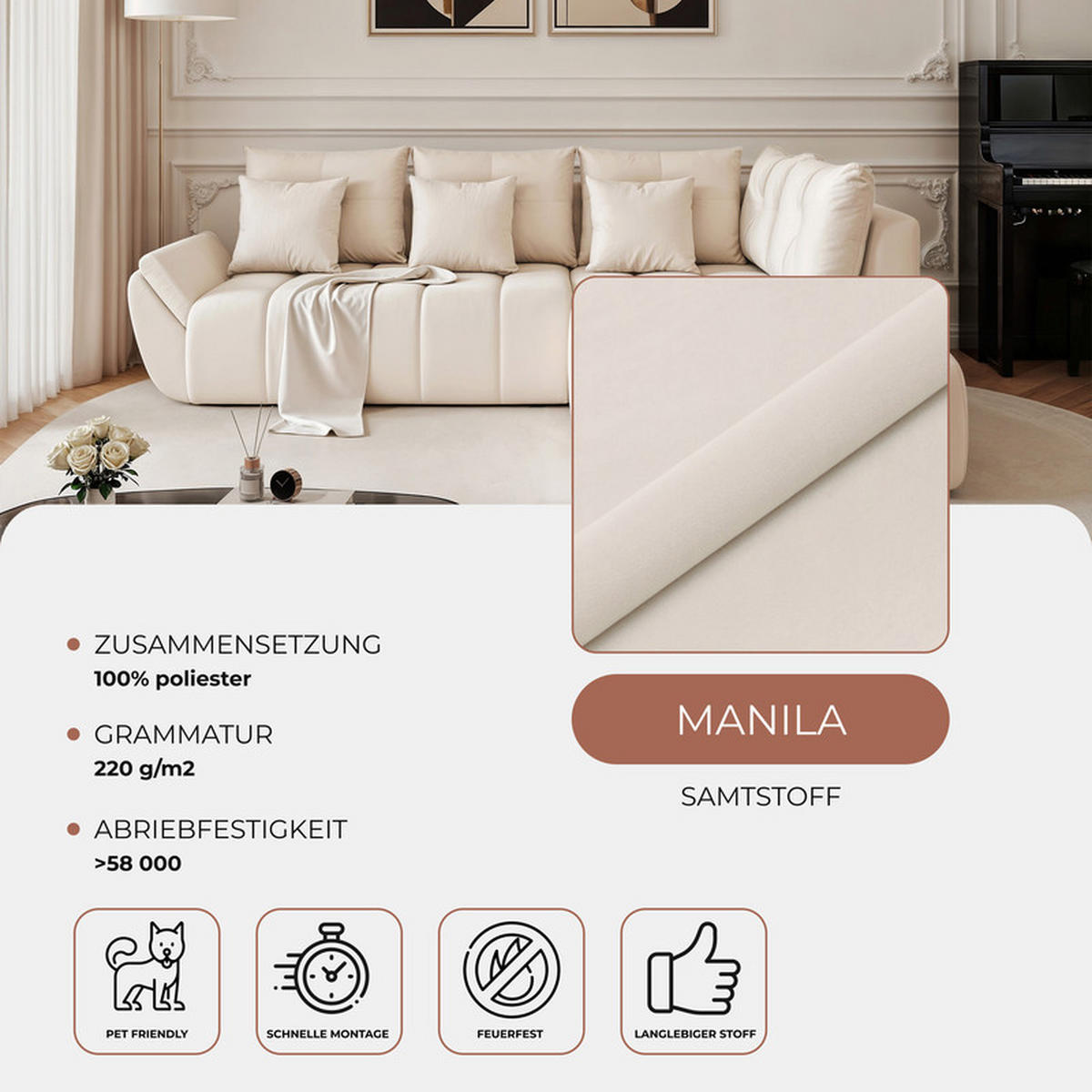 ECKSOFA DOLCE mit Schlaffunktion und Bettkasten Creme - Creme, Holzwerkstoff/Kunststoff (266/190cm) - Idohome