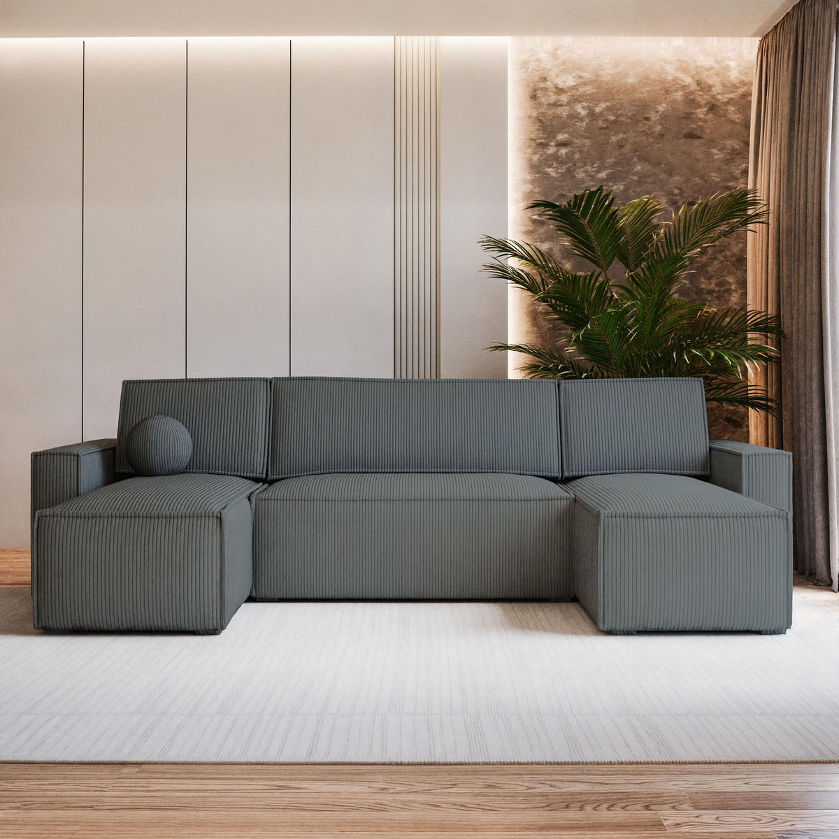 ROHOVÁ SEDAČKA PESANO šedá - šedá, dřevo/textil (306/140cm) - MASSENO