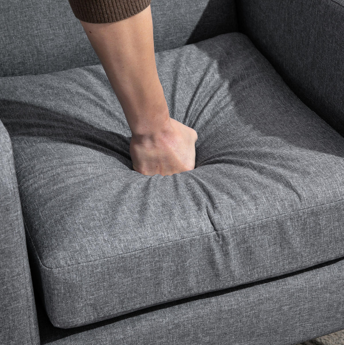 SESSEL Stoff Leinenoptik mit Holzfüßen 66/72/74 cm Hellgrau - Hellgrau, Textil (72/74/66cm) - Redom