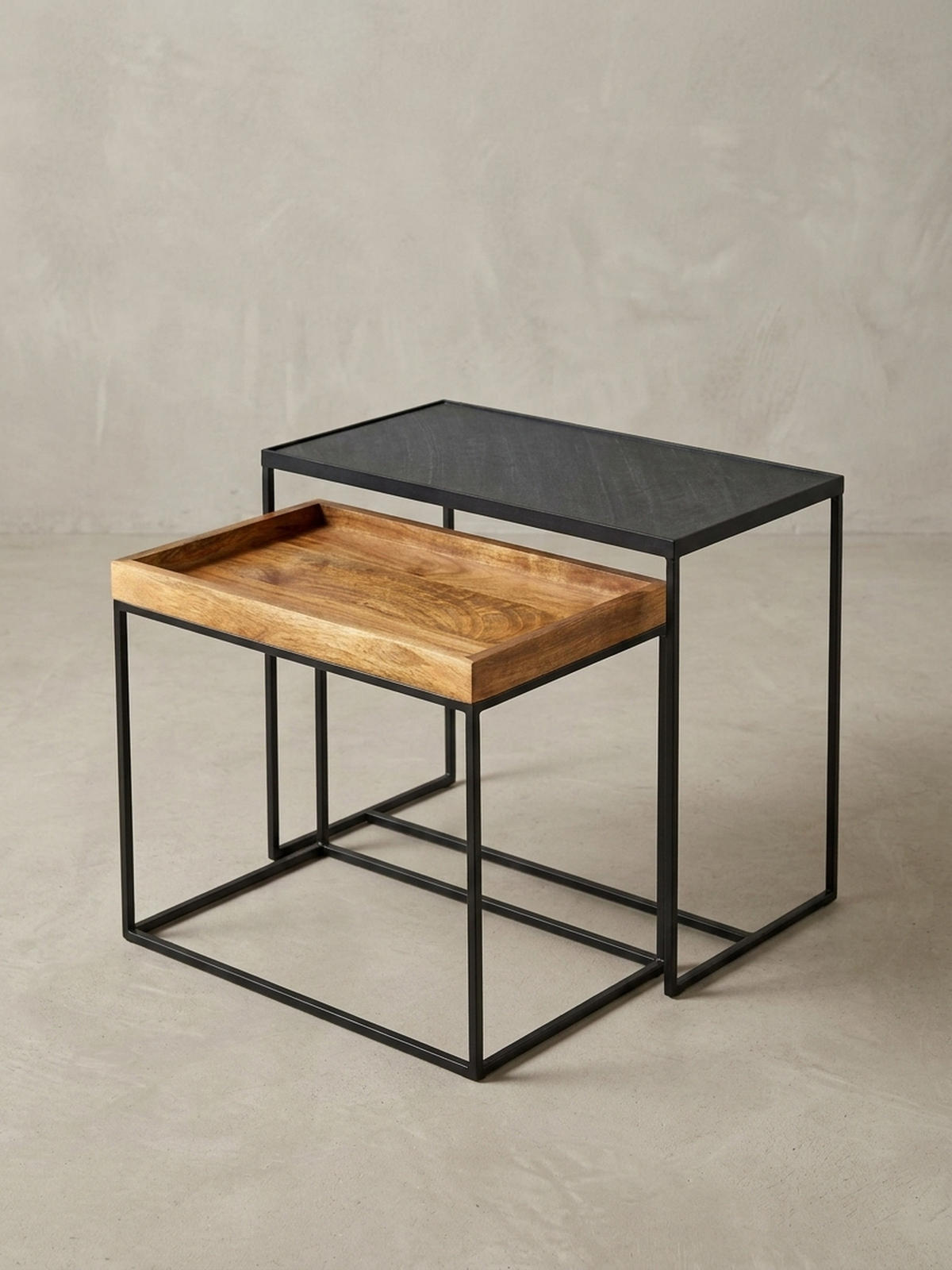 BEISTELLTISCH Set – Mango Massivholz Eisen Anthrazit Braun Industrial - Schwarz/Braun, Holz/Metall (30/60/50cm) - KADIMA DESIGN