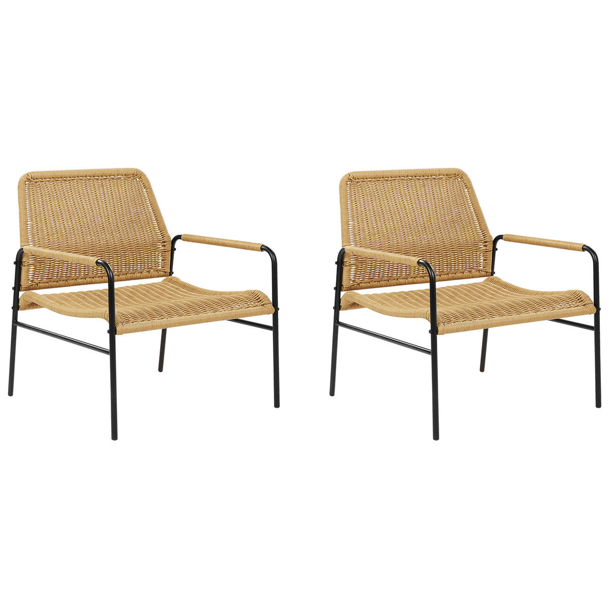 GARTENSTÜHLE 2er-SET aus Rattan Natur Prasimo - Beige/Schwarz, Naturmaterialien (63/78/67cm) - Beliani