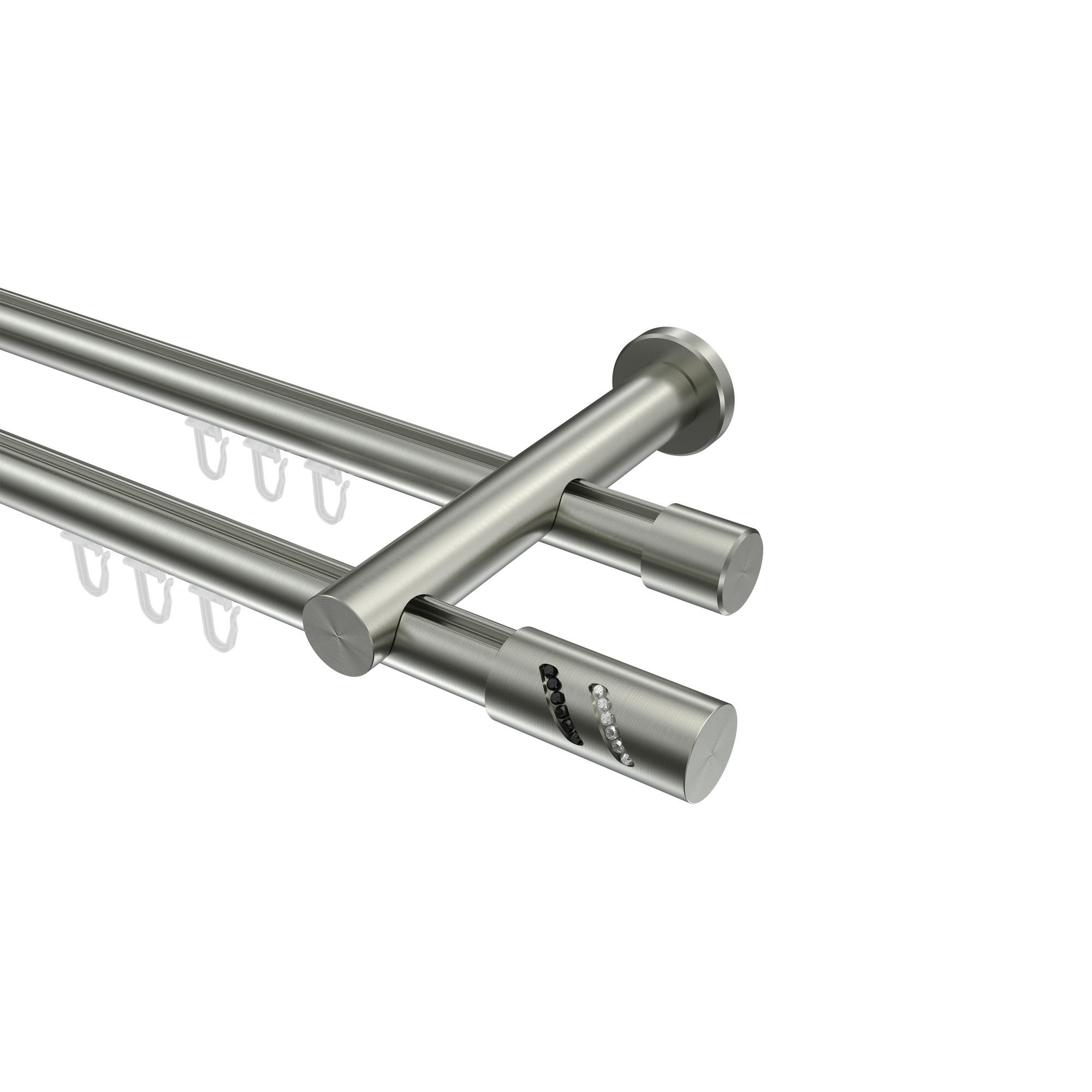 INNENLAUF-GARDINENSTANGEN-SET Platon Zoena 280 cm (geteilt in 2 x 140 cm), 2-läufig, 20 mm Ø Edelstahl-Optik - Edelstahlfarben, Metall (280cm) - INTERDECO