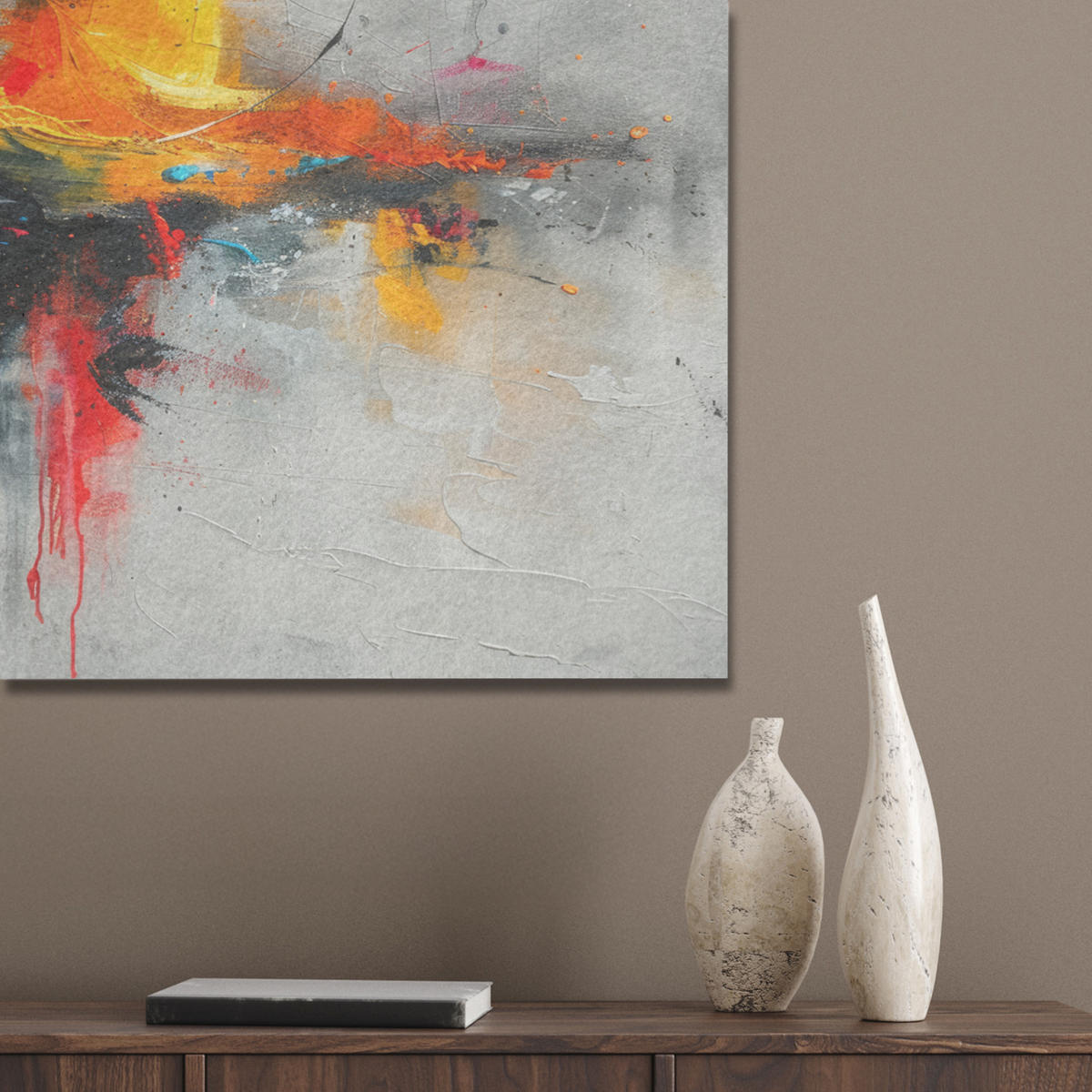 AKUSTIKBILD Moderne Kunst - Orange - Grau - Abstrakt Akustikpaneele 90x60 cm - Hellgrau, Kunststoff (90/60/0.9cm) - MuchoWow
