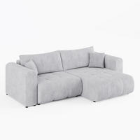 ECKSOFA RIVA Rechts Hellgrau Cord-Stoff L-Form Couch mit Schlaffunktion & Bettkasten - Hellgrau/Schwarz, Holz (160/255cm) - Barchello