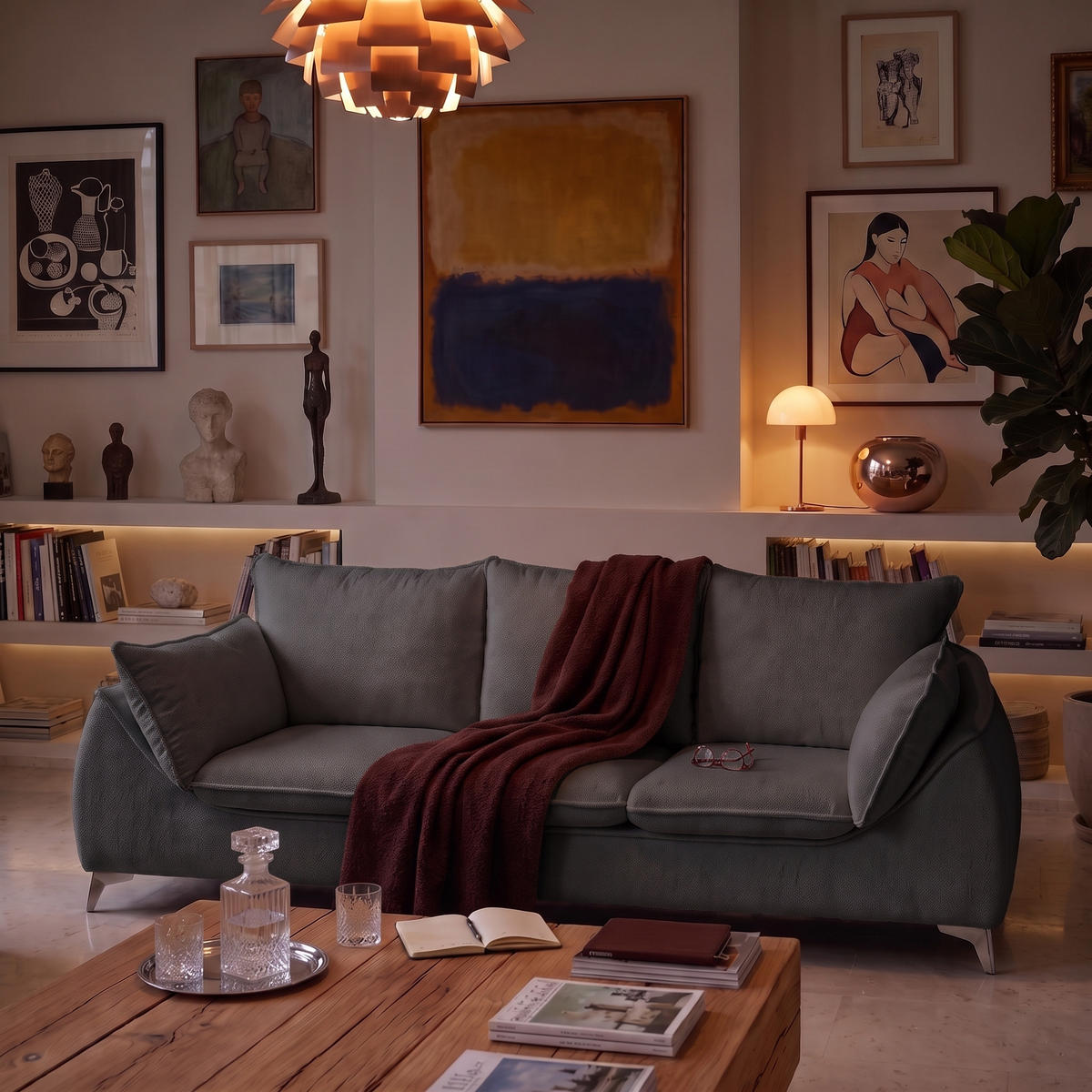 3-SITZER Sofa MELANI 252 cm Velours Anthrazit - Chromfarben/Anthrazit, Holz/Textil (252/90/88cm) - Muffo