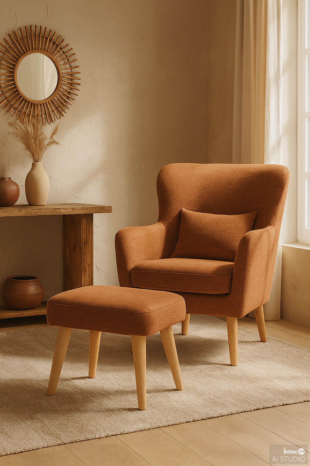 SESSEL mit Hocker - Terracotta, Textil (75/96/78cm) - home24