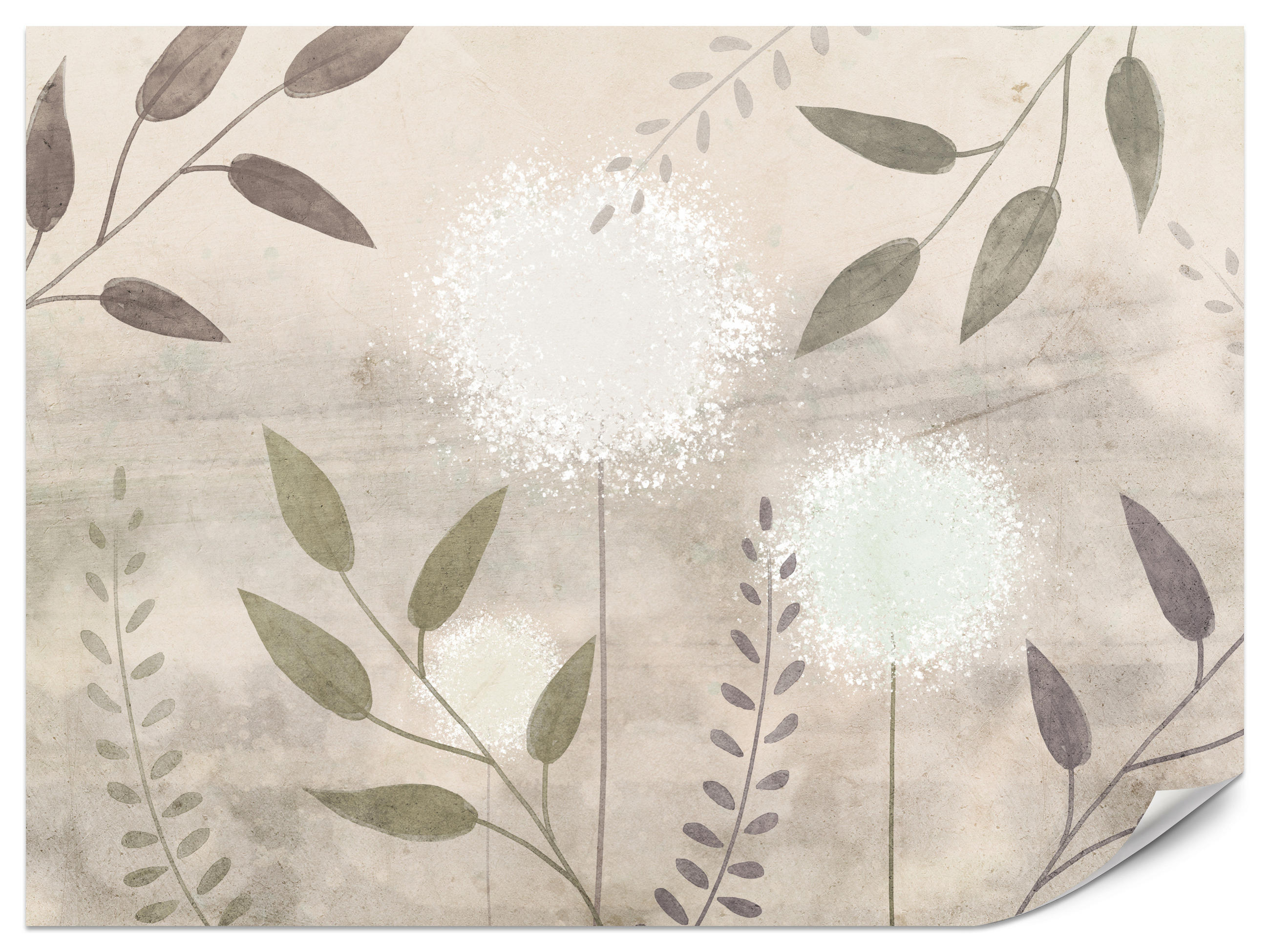 FOTOTAPETE Löwenzahn Blätter Retro 200x140 - Beige/Braun, Papier (200/140cm) - Muralo