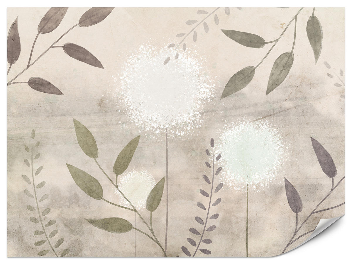 FOTOTAPETE Löwenzahn Blätter Retro 200x140 - Beige/Braun, Papier (200/140cm) - Muralo