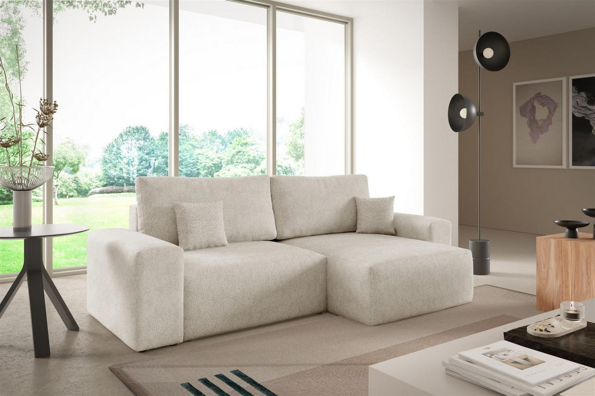 ECKSOFA Arona Xs Mit Schlaffunktion - Creme, Holzwerkstoff/Textil (255/148cm) - Fun Möbel