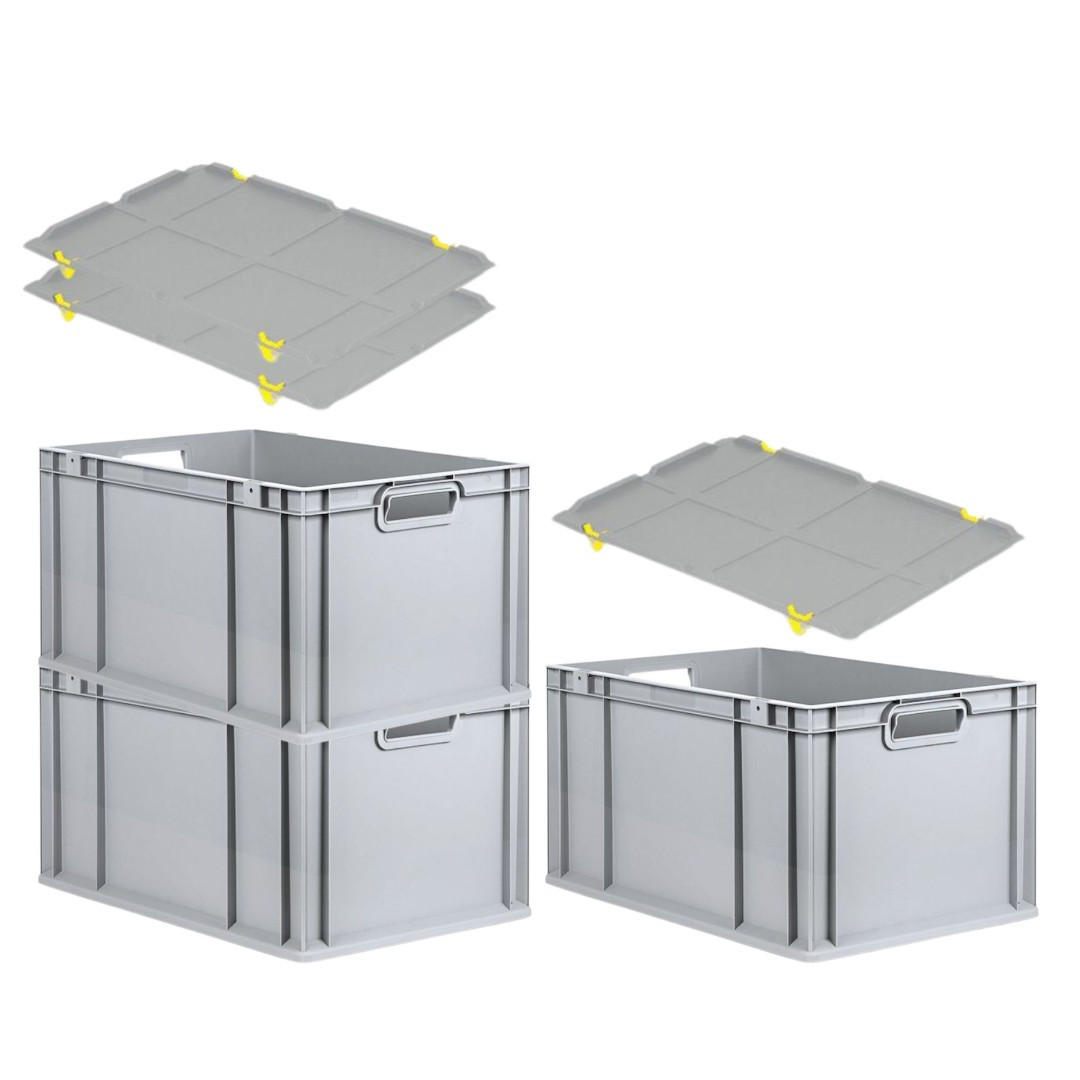 EUROBOX 3x Nextgen Economy Mit Auflagedeckel Grau/Gelb Griffe Offen 65 Liter - Gelb, Kunststoff (40/32/60cm) - PROREGAL