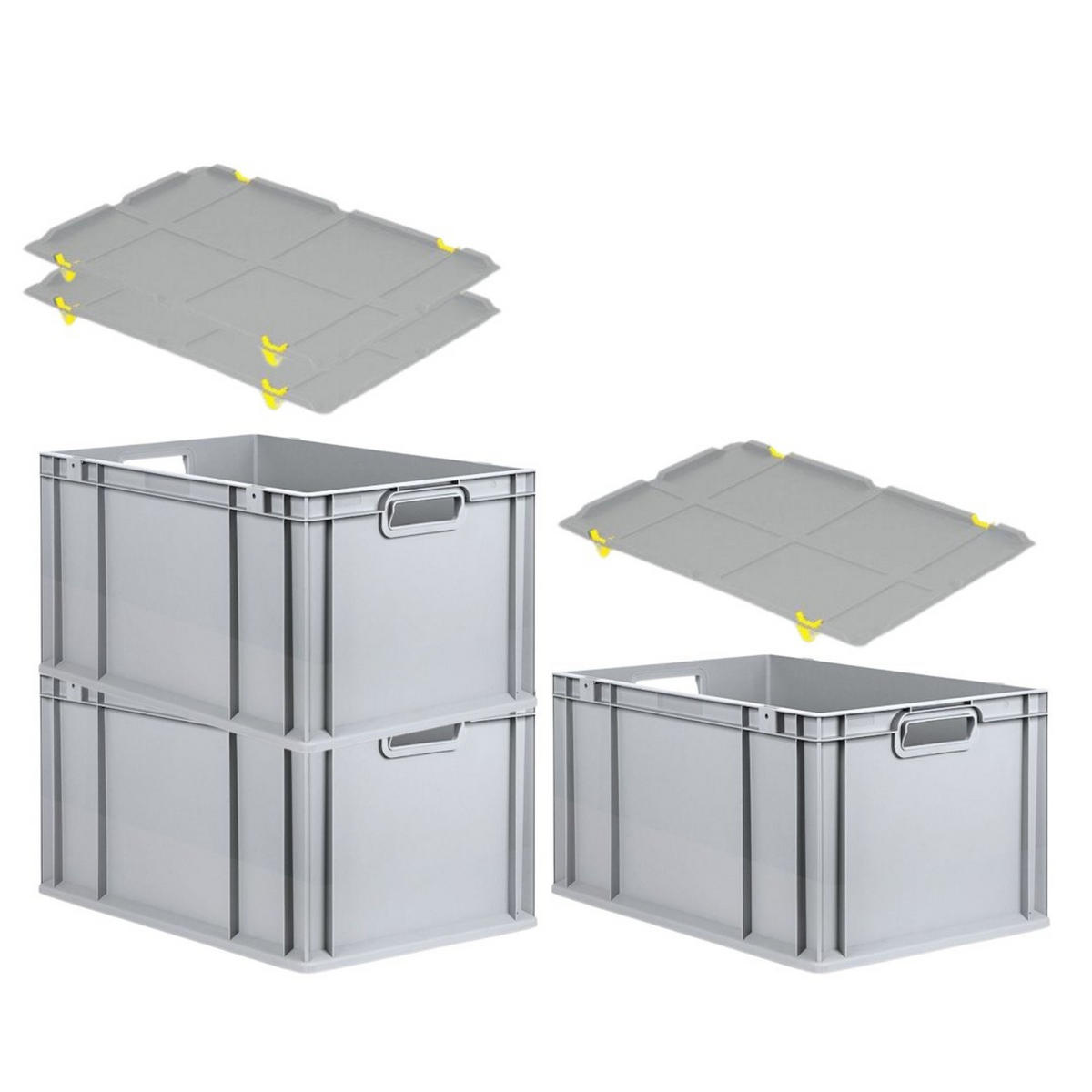 EUROBOX 3x Nextgen Economy Mit Auflagedeckel Grau/Gelb Griffe Offen 65 Liter - Gelb, Kunststoff (40/32/60cm) - PROREGAL