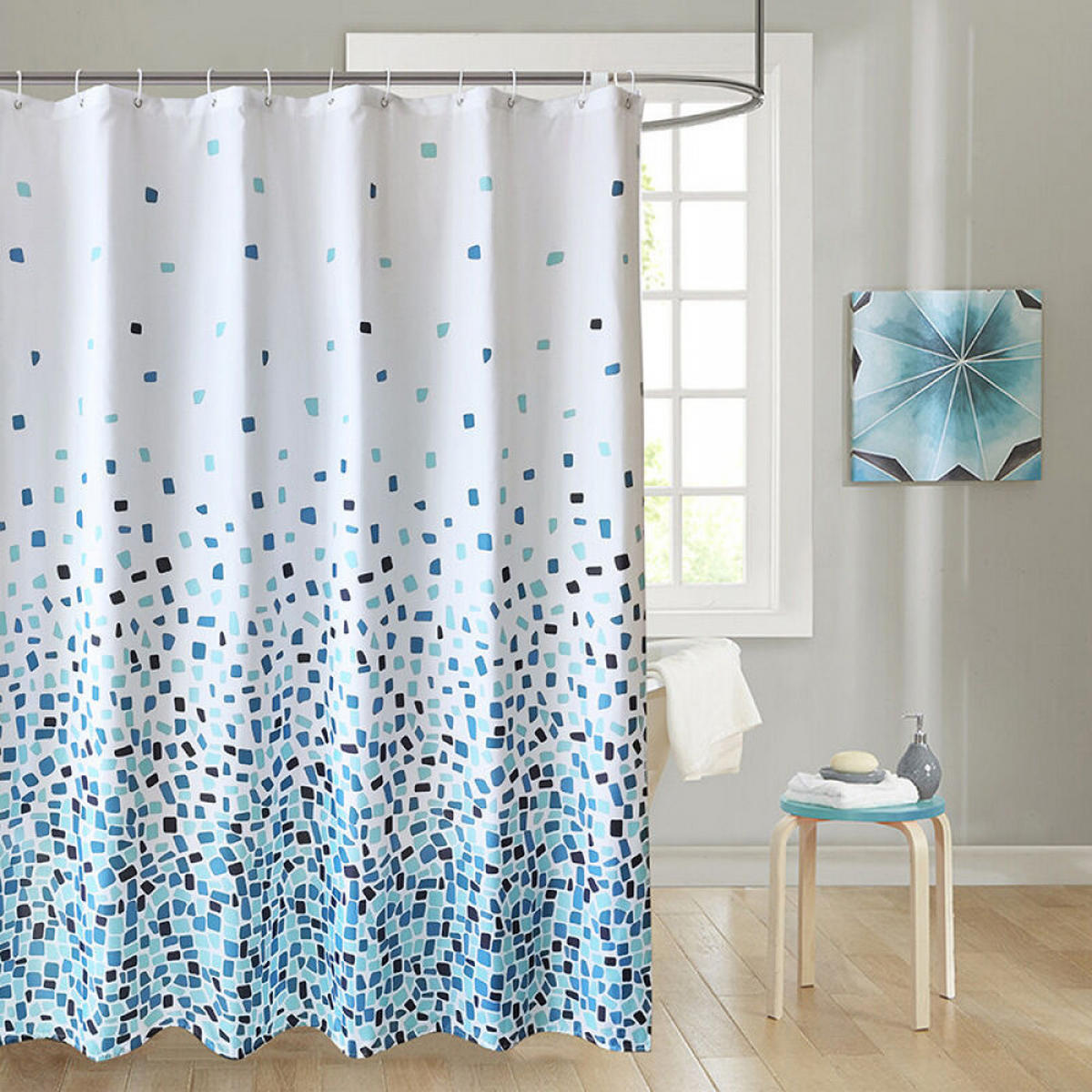 DUSCHVORHANG Blau Mosaik Muster Polyester waschbar schimmelresistent - Weiß, Textil (180/180cm) - MCBOSON