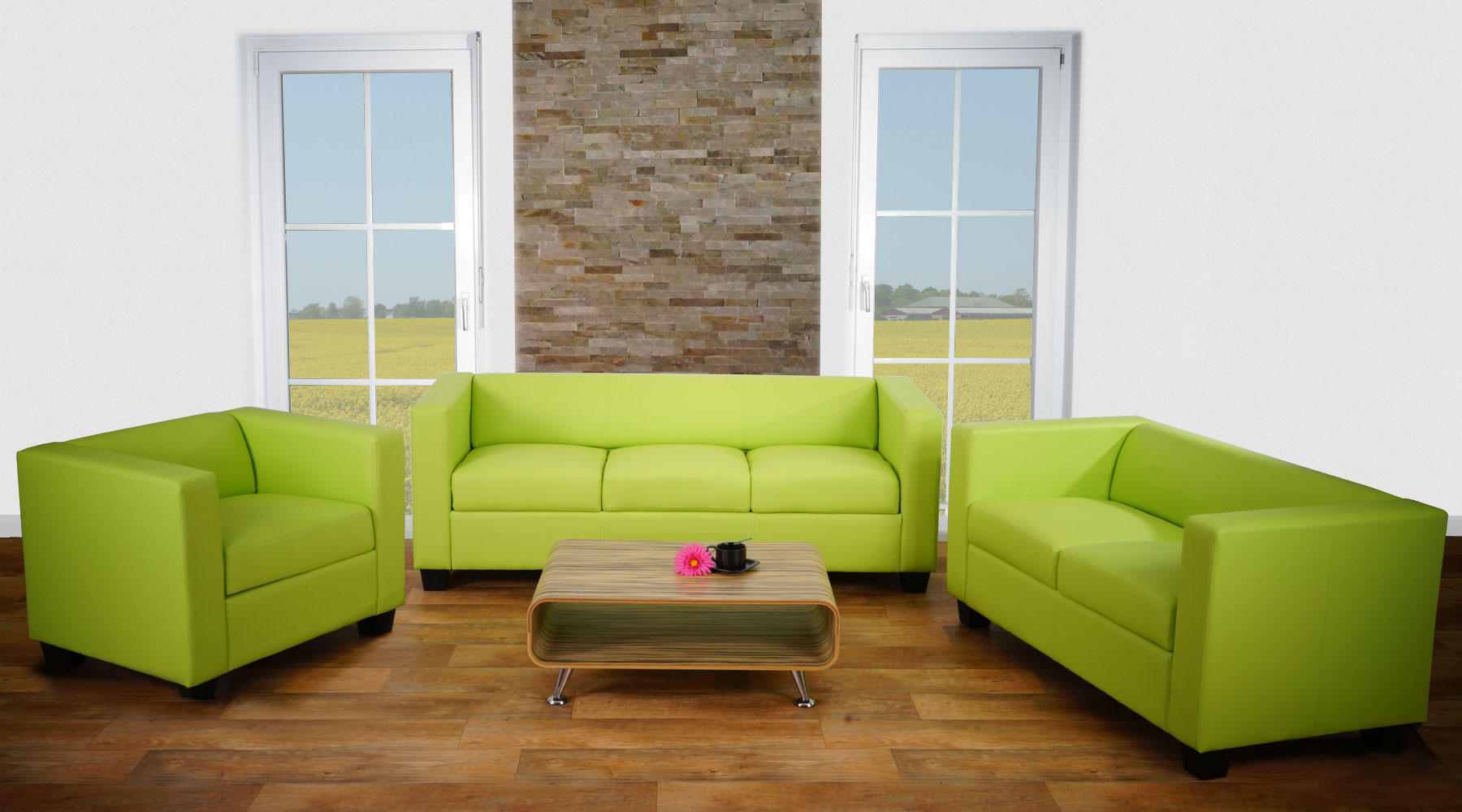 SOFAGARNITUR 3-2-1 Hellgrün 3er-Set - Hellgrün, Textil (400/70/300cm) - MCW