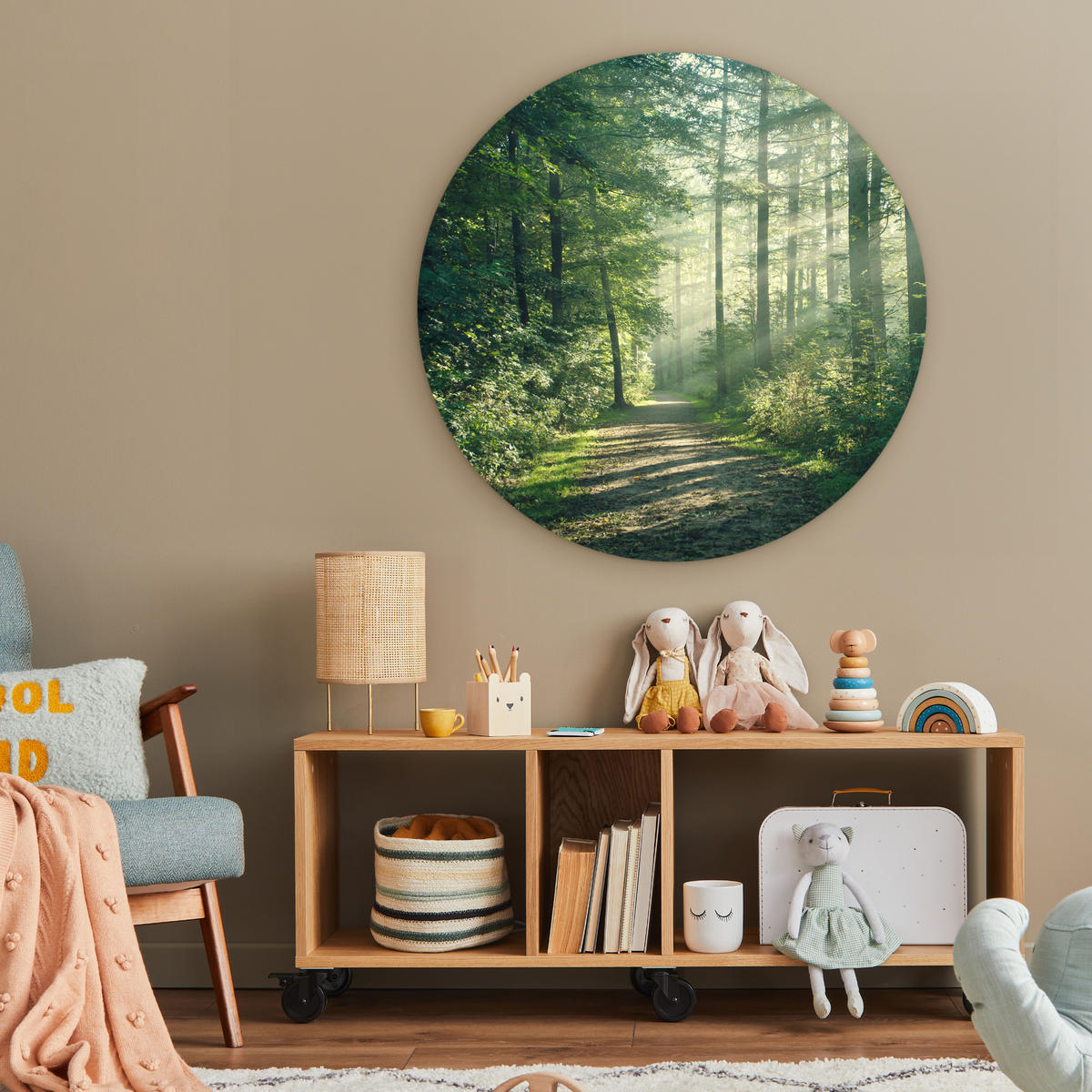 WANDBILD Wald - Weg - Sonne - Bäume - Grün - Natur 90x90 cm - Waldgrün, Kunststoff (90/90cm) - MuchoWow