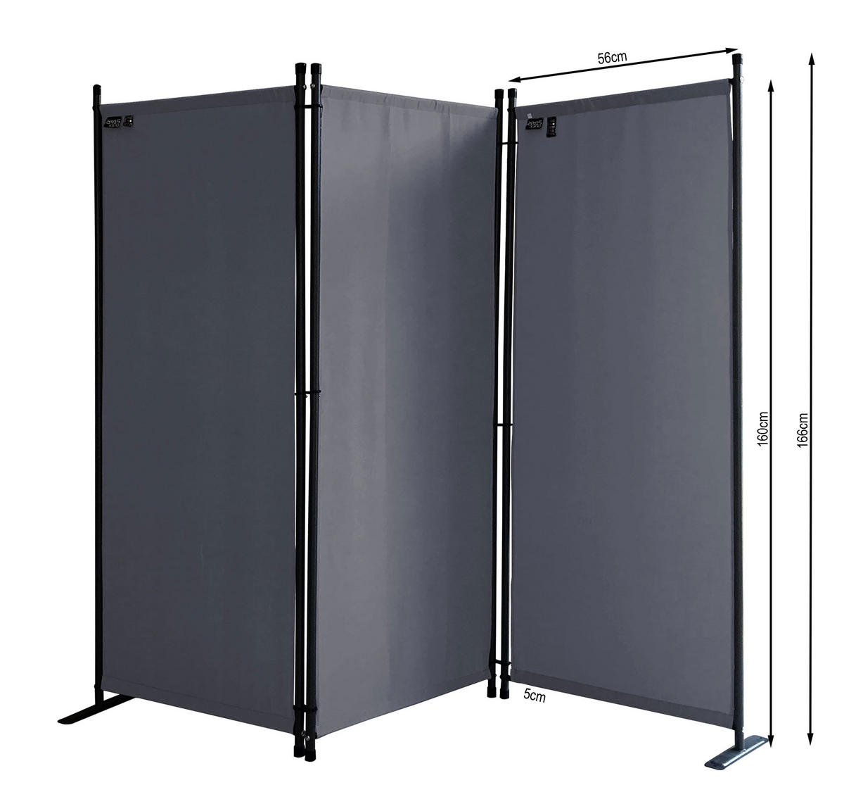 PARAVENT 3-tlg. 170x165 cm Grau - Grau, Metall (170/165cm) - QUICK STAR