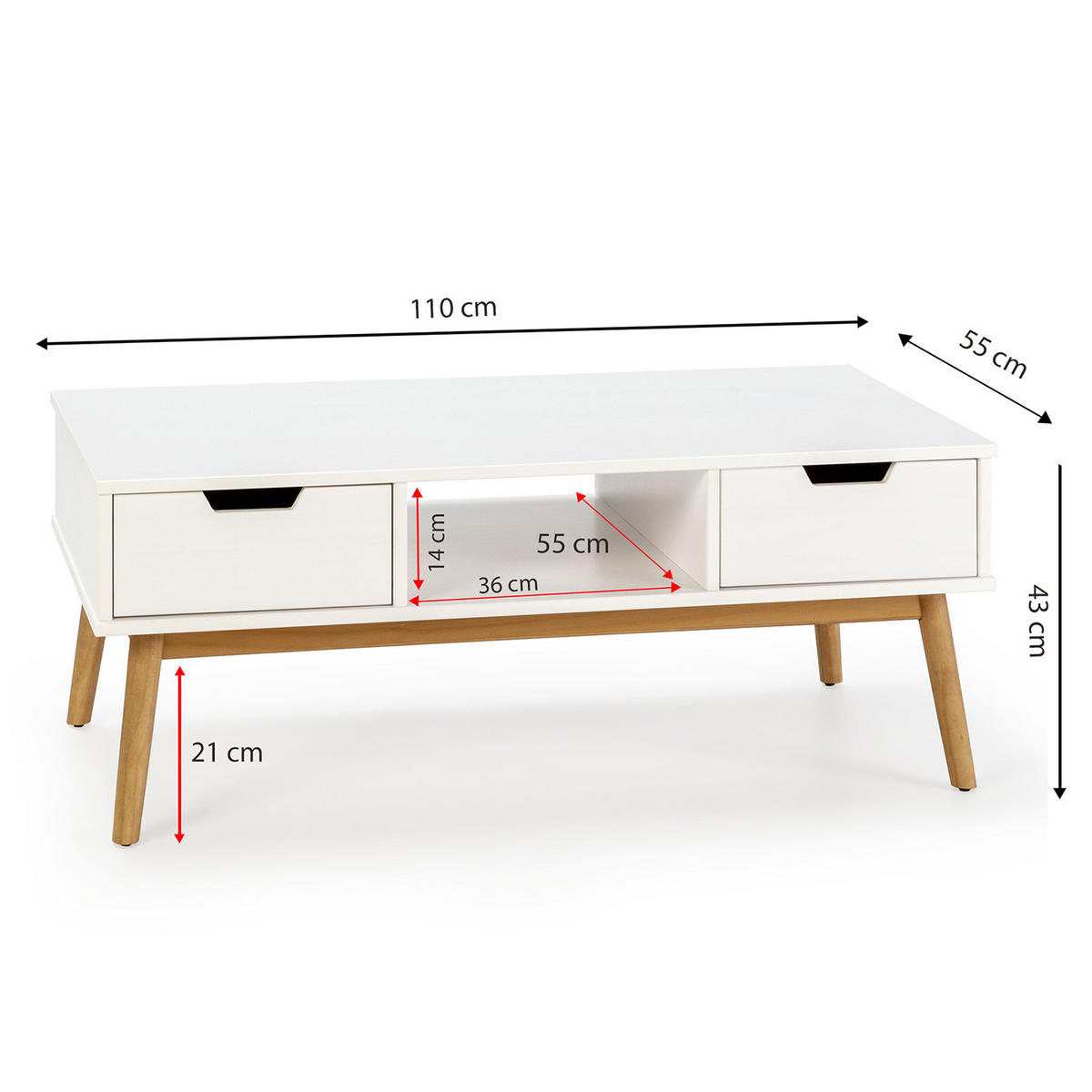 COUCHTISCH Baku weiß 2 Schubladen - Weiß, Holz (43/110/55cm) - VS Venta-stock