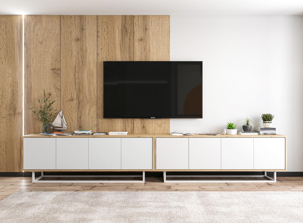 TV-SCHRANK Apollo2 Eiche wotan Weiß Matt 150/53/35 cm - Weiß, Holzwerkstoff/Metall (150/53/35cm) - Meble Lindner