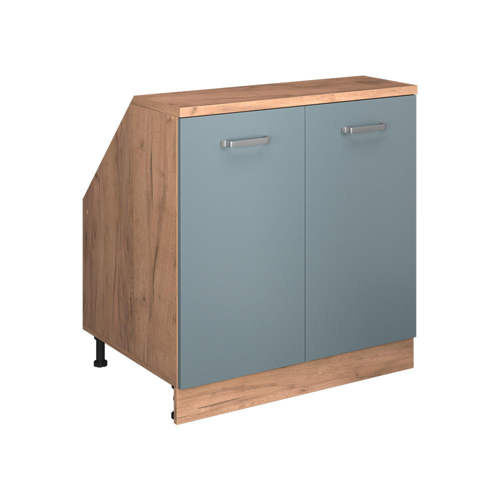Vicco KUCHYŇSKÁ SKŘÍŇKA POD ŠIKMOU STŘECHU R-Line Modrošedá 80 cm se 2 dveřmi, korpus skříně hloubka 60 cm