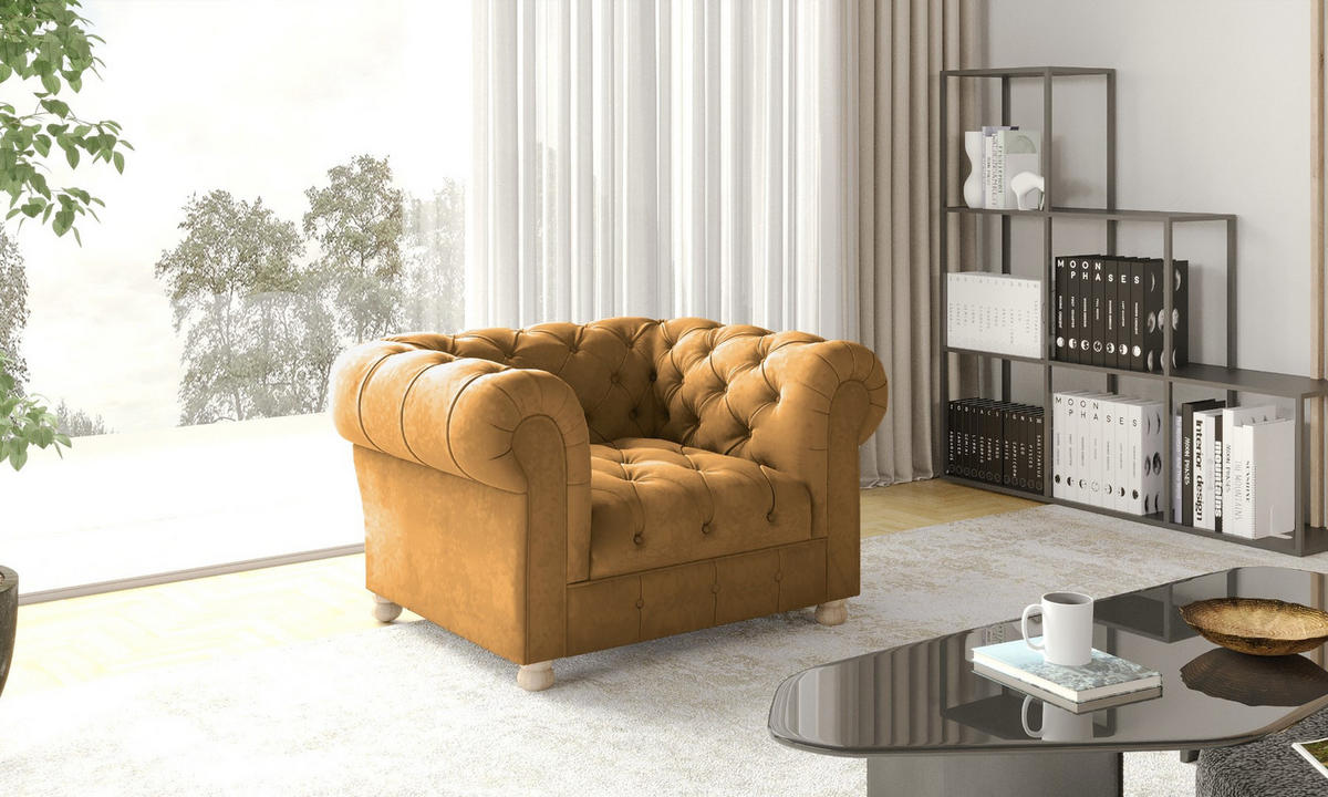SESSEL CHESTERFIELD Elegant Klassisch Schick Stoff Whisper Velours Kupfer - Kupferfarben, Holz (112/77/90cm) - Kaiser Möbel
