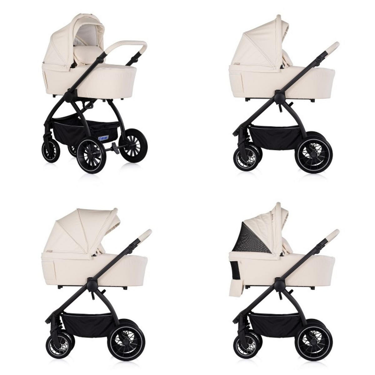 KOMBIKINDERWAGEN Prestige 3 in 1 beige-schwarz Babywanne Rucksack i-Size Babyschale - Beige, Metall (85/59/123cm) - Chipolino