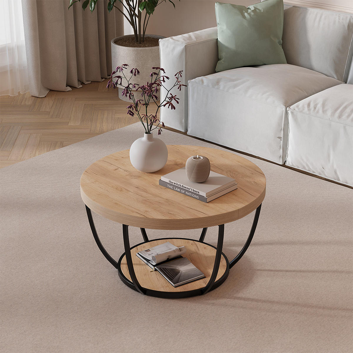 COUCHTISCH Arvina Goldkraft Eiche 80 x 80 cm - Honigeiche, Holzwerkstoff (80/80/44cm) - Vicco