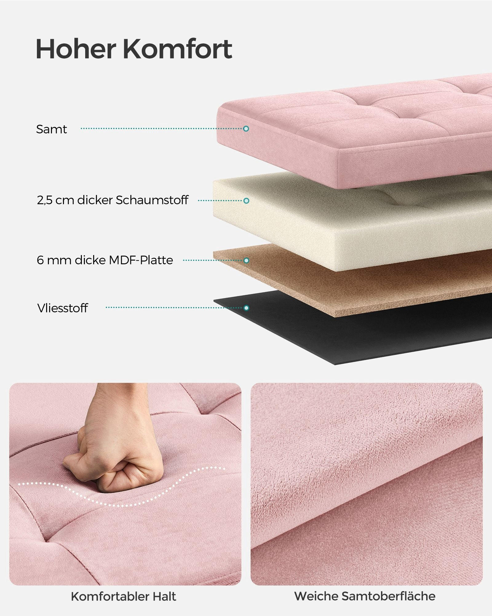 Thumbnail - Hansiro Sitzbank, Rosa, Holzwerkstoff, 38x38x38 cm, Wohnzimmer, Hocker, Sitzhocker