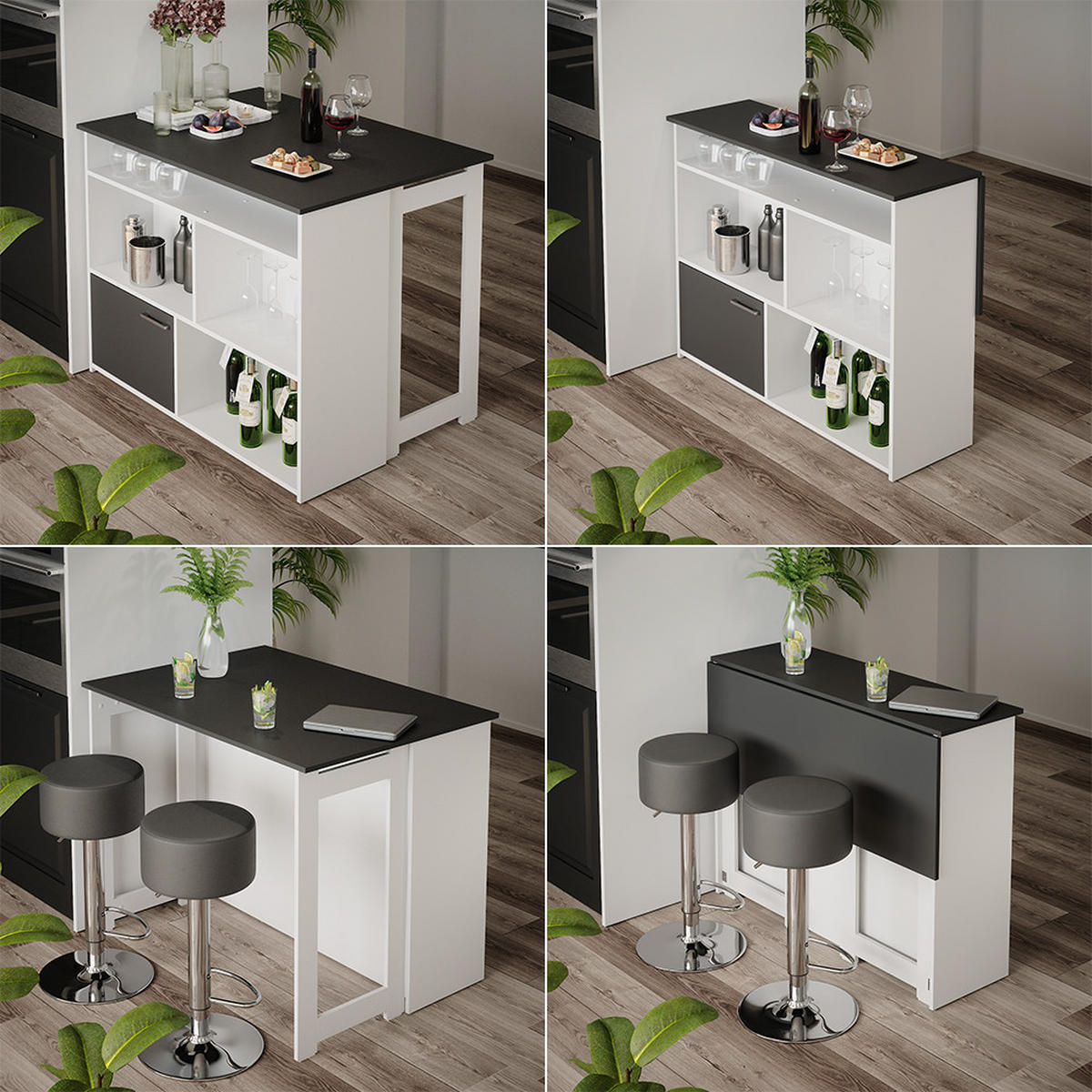 BARTISCH Dominic Anthrazit/Weiß 116 x 37 cm 4x offene Fächer und 1x Tür - Anthrazit/Weiß, Holzwerkstoff (116/90.5/37cm) - Vicco