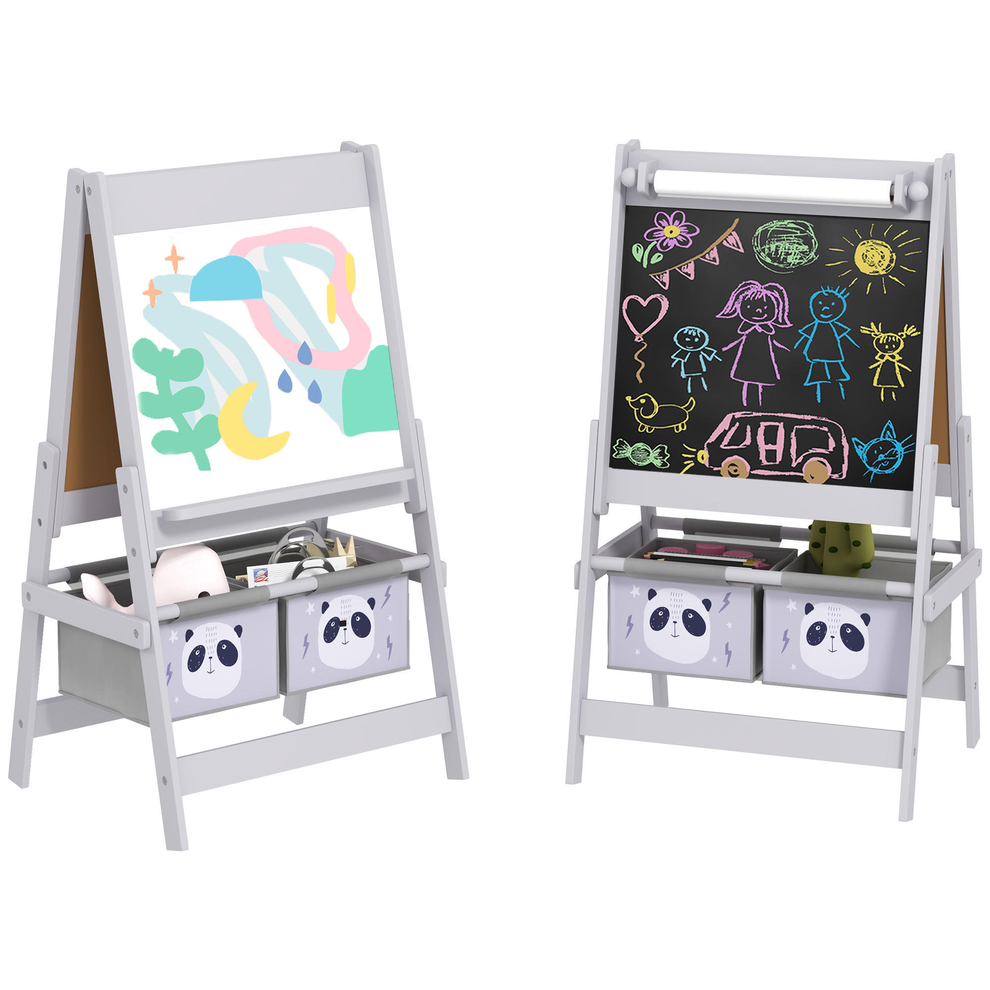 MALTAFEL DE-18210 3-in-1 mit Papierrolle, 2 Körbe Grau - Grau, Holzwerkstoff (46.5/93/54cm) - ComfortXL