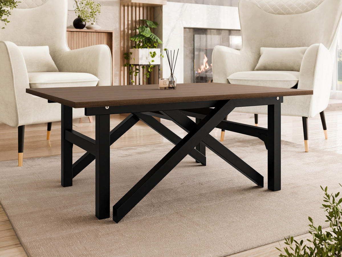 2-IN-1 COUCHTISCH UND ESSTISCH Xena Bis - Nussbaumfarben/Schwarz, Holzwerkstoff/Metall (70/100/45cm) - MIRJAN24