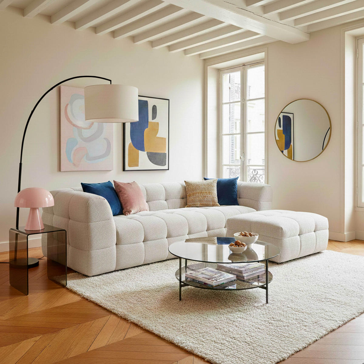 SOFA 3-Sitzer, Weiß - Weiß, Textil (174/69/228cm) - Oviala