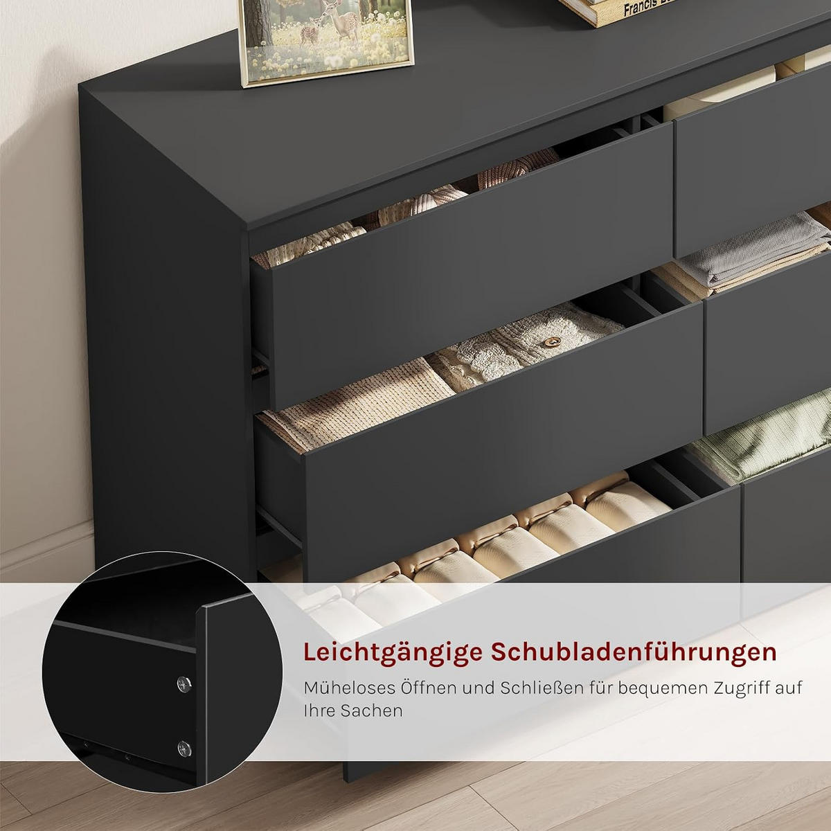 KOMMODE 6 Schubladen Holzwerkstoff 120/40/75 cm Schwarz - Schwarz, Holzwerkstoff (40/75/120cm) - Woltu