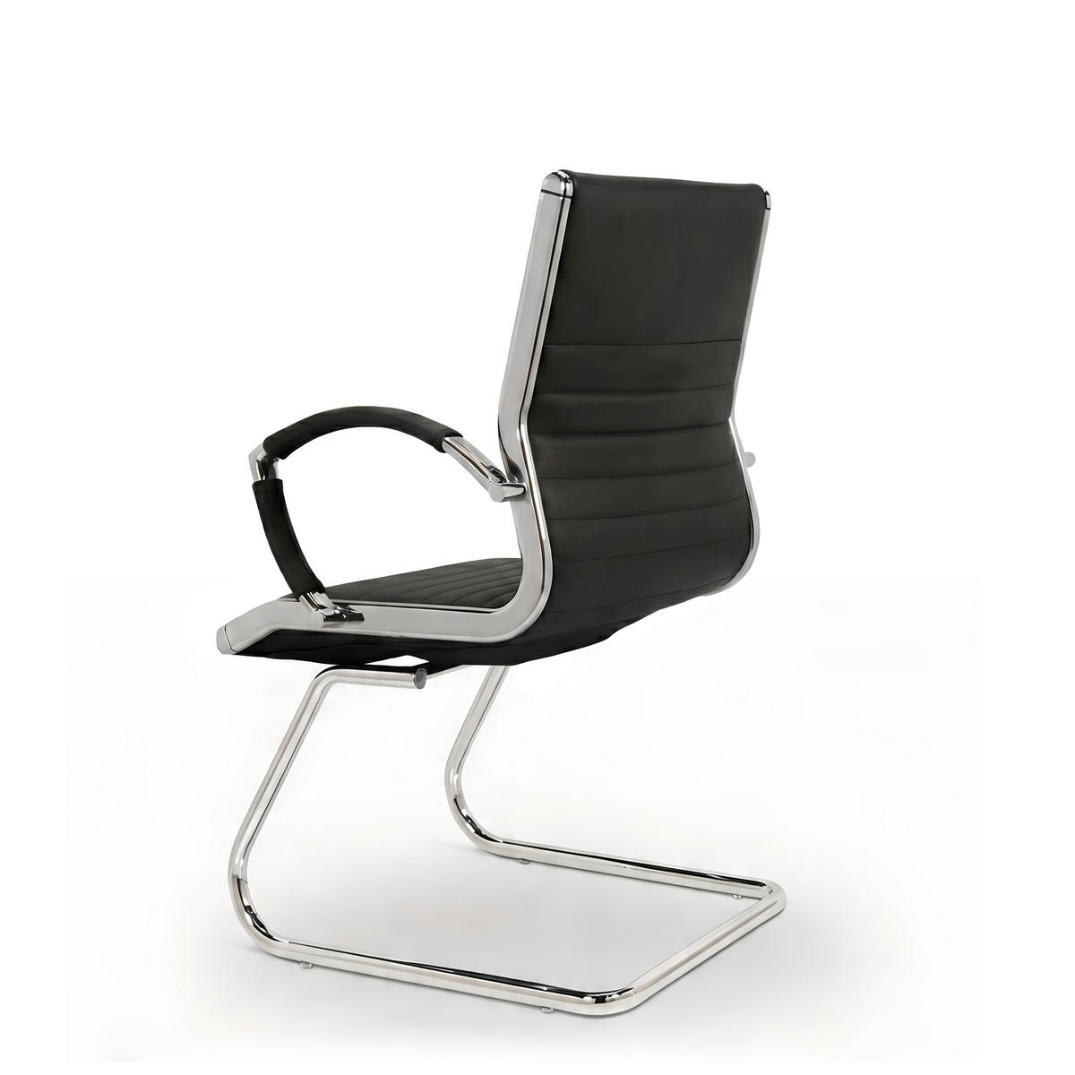 BESUCHERSTUHL Montreal Echtleder Schwarz – ergonomisch, 150 kg belastbar - Schwarz Hochglanz, Leder/Metall (60/95/60cm) - Versee