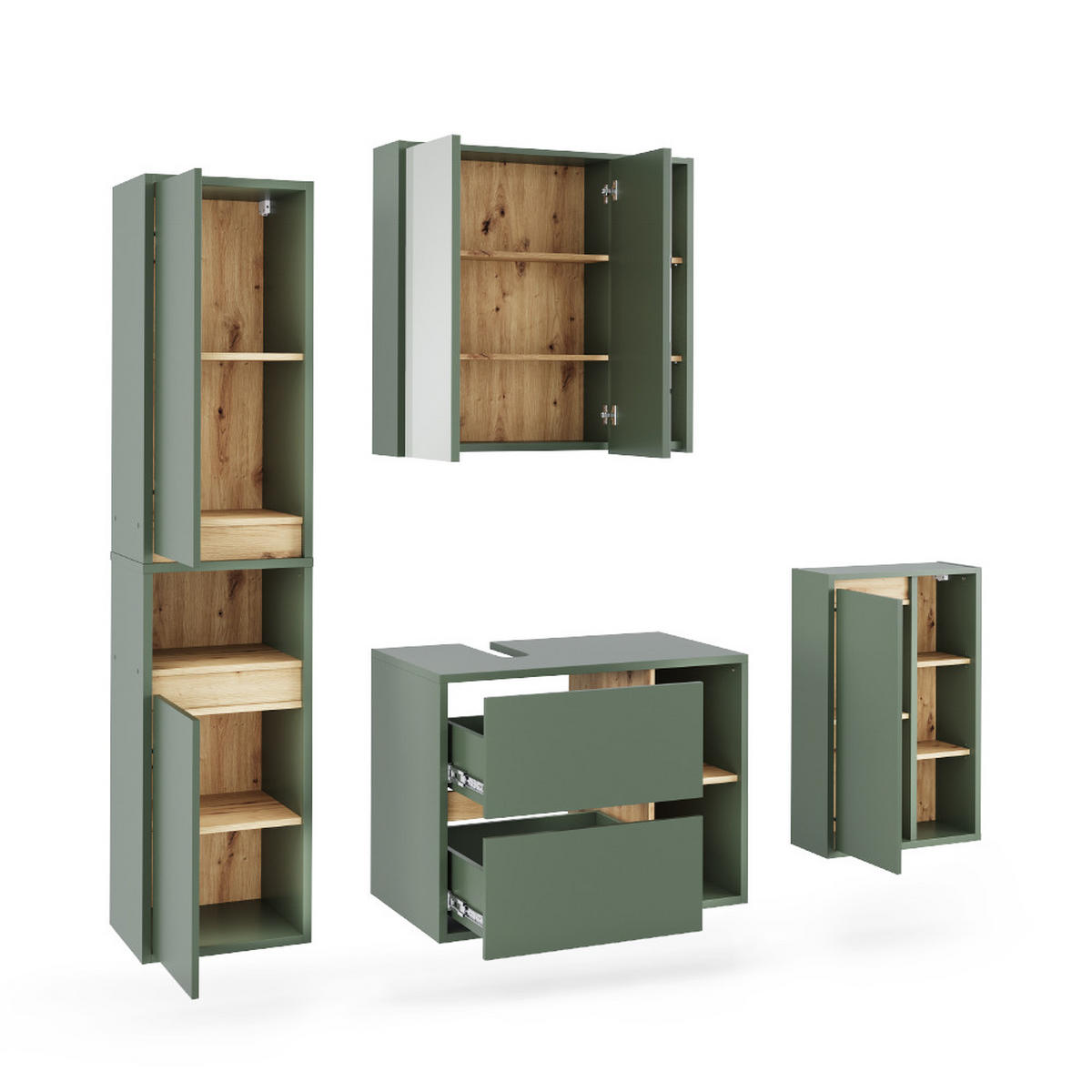 KOUPELNOVÁ SESTAVA NÁBYTKU Viola Zelená/umělecká - dub artisan/zelená barva, kompozitní dřevo (80/60/46cm) - Vicco
