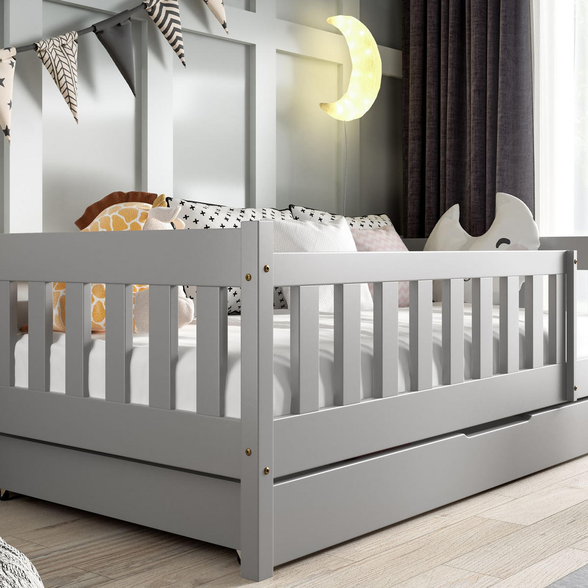 KINDERBETT Holzbett LUMBE - Grau, Holz (80/160cm) - KONSIMO®