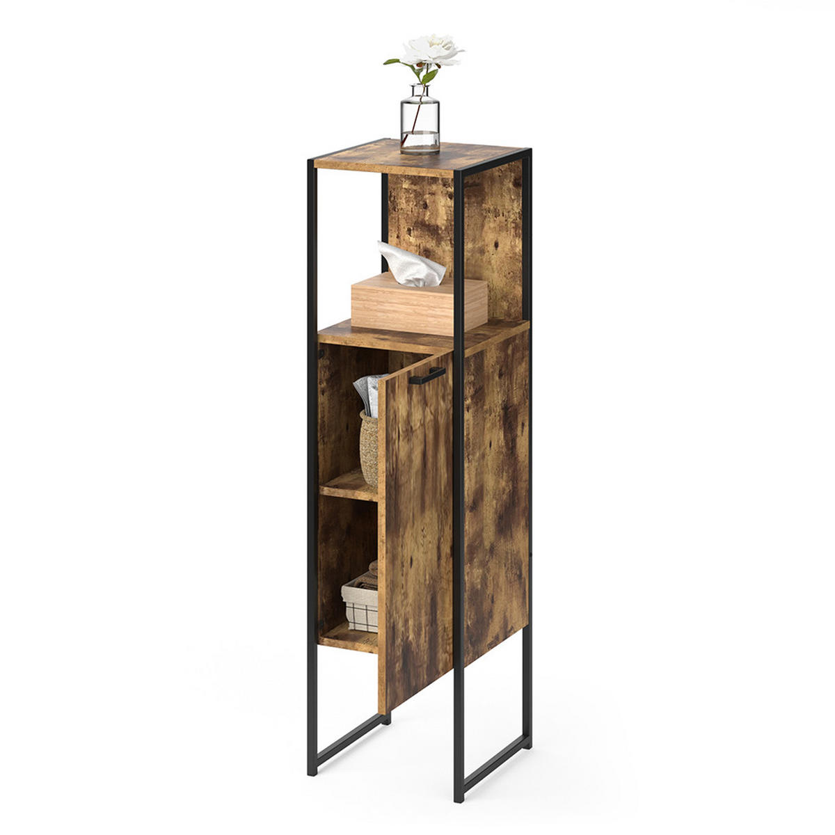 MIDISCHRANK Fyrk Antikholz 33 x 120.4 cm - Alteiche/Schwarz, Holzwerkstoff (33/120.4/33cm) - Vicco