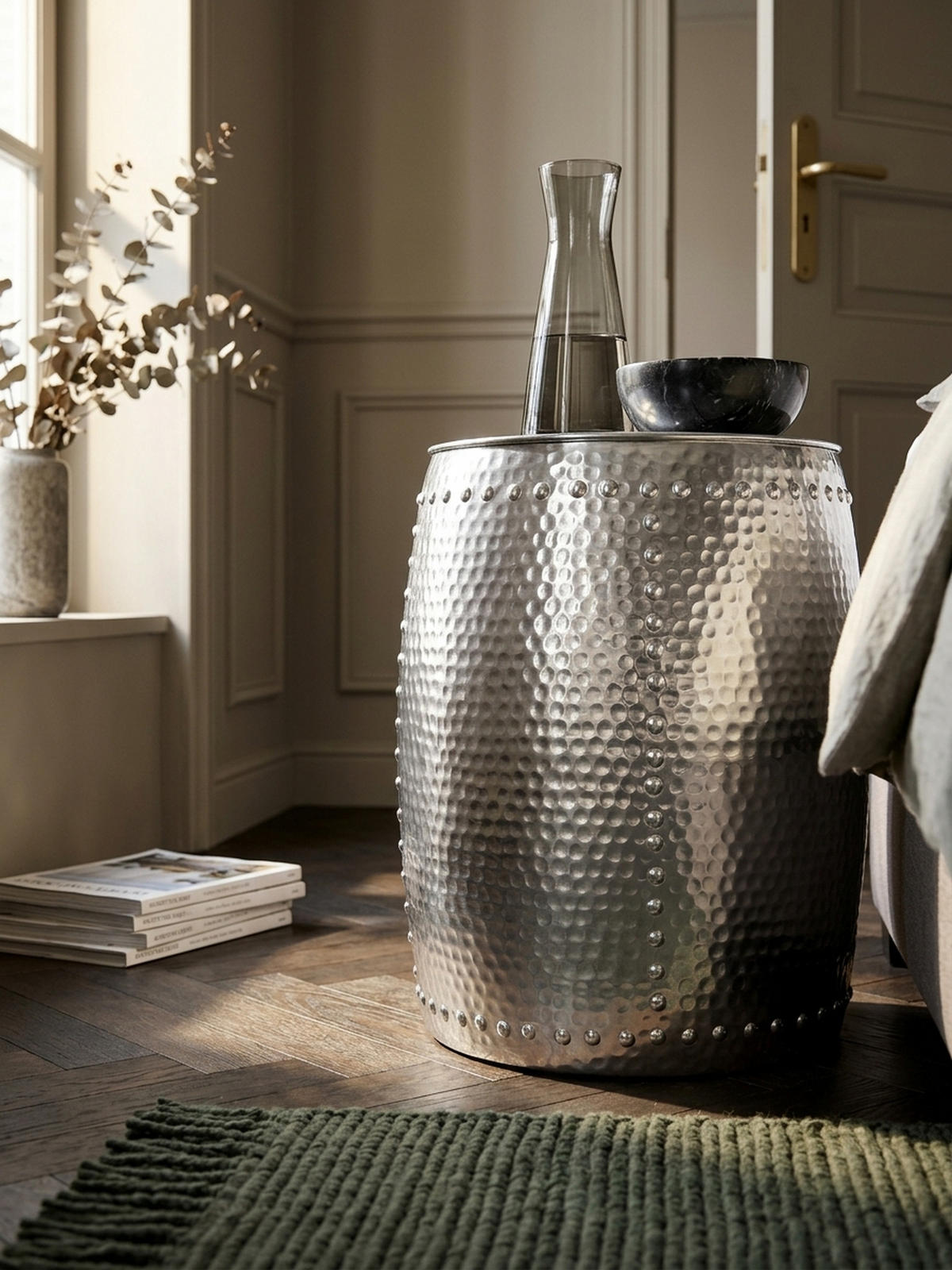 BEISTELLTISCH Aluminium Orientalisch Hammerschlag ENNS, Silber 42x42x49 cm - Silberfarben, Metall (42/42/49cm) - KADIMA DESIGN