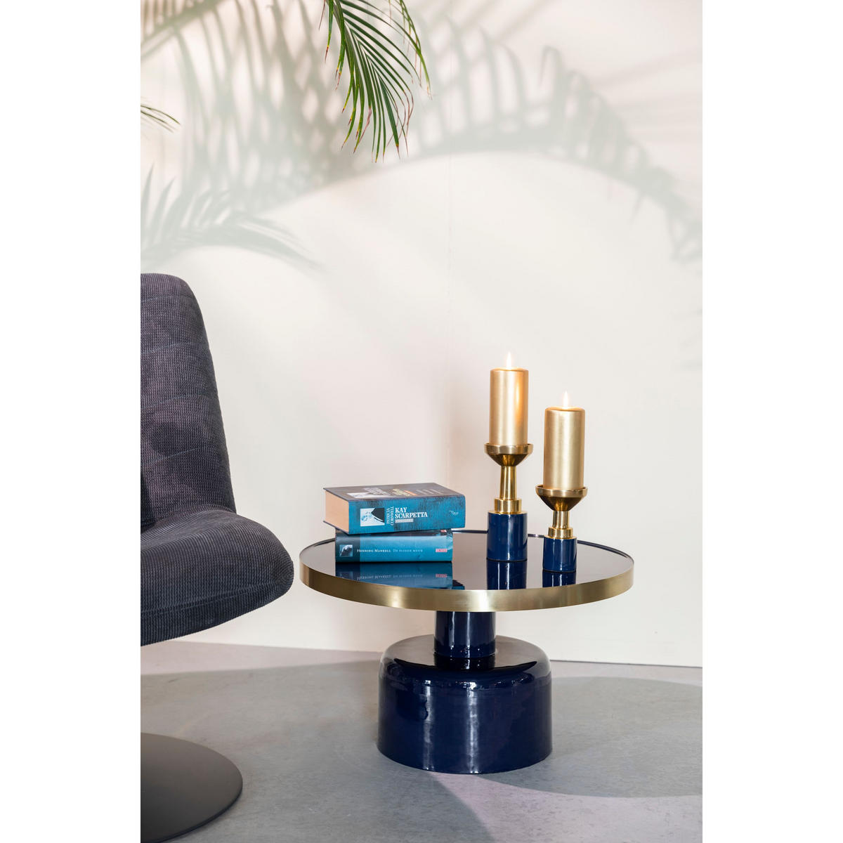 COUCHTISCH Glam Rund 60 cm Blau/ Gold - Blau, Metall (60/60/35cm) - Zuiver