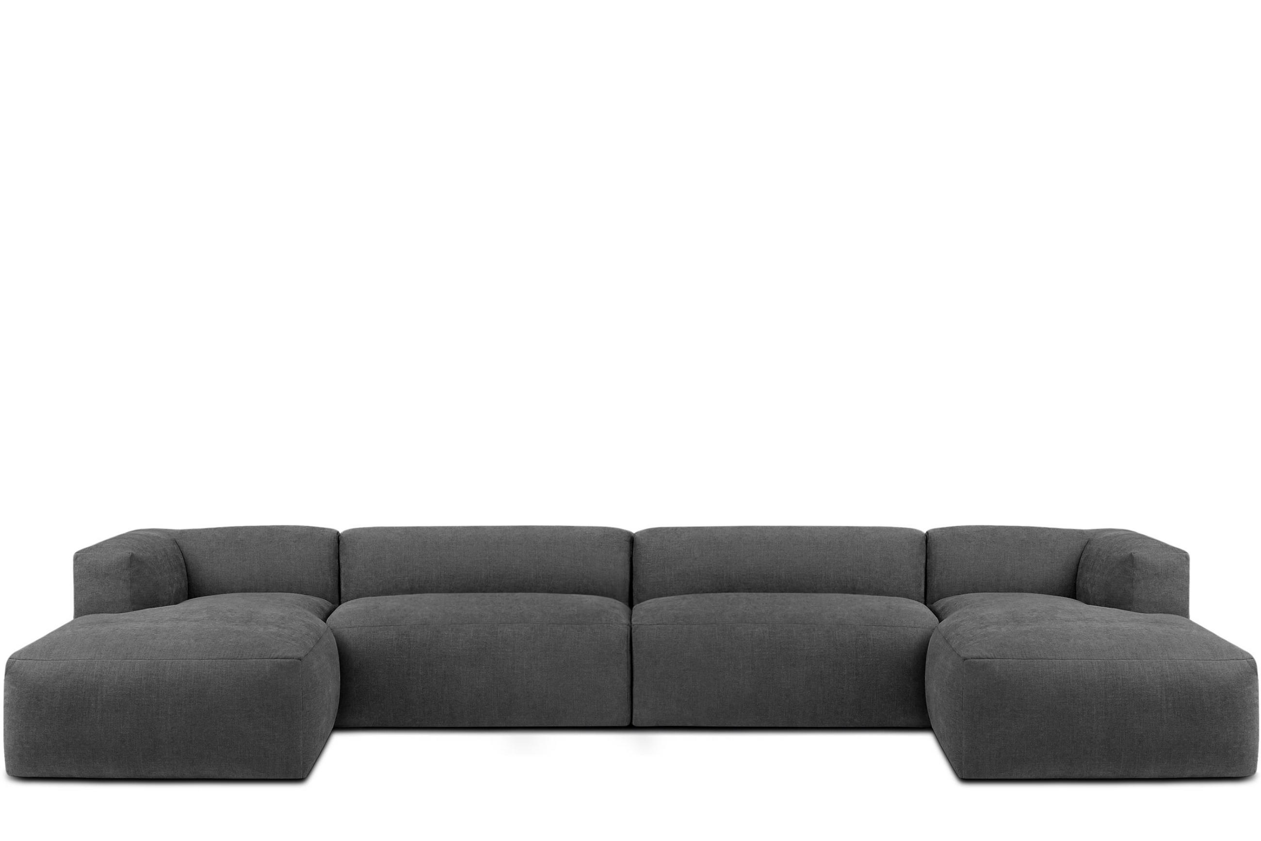 PANORAMA-ECKSOFA BUFFO 7/8 Sitzer mit extrem weicher Sitzfläche, Gewebestoff, aschfahl - Grau, Textil (424/73/180cm) - KONSIMO®