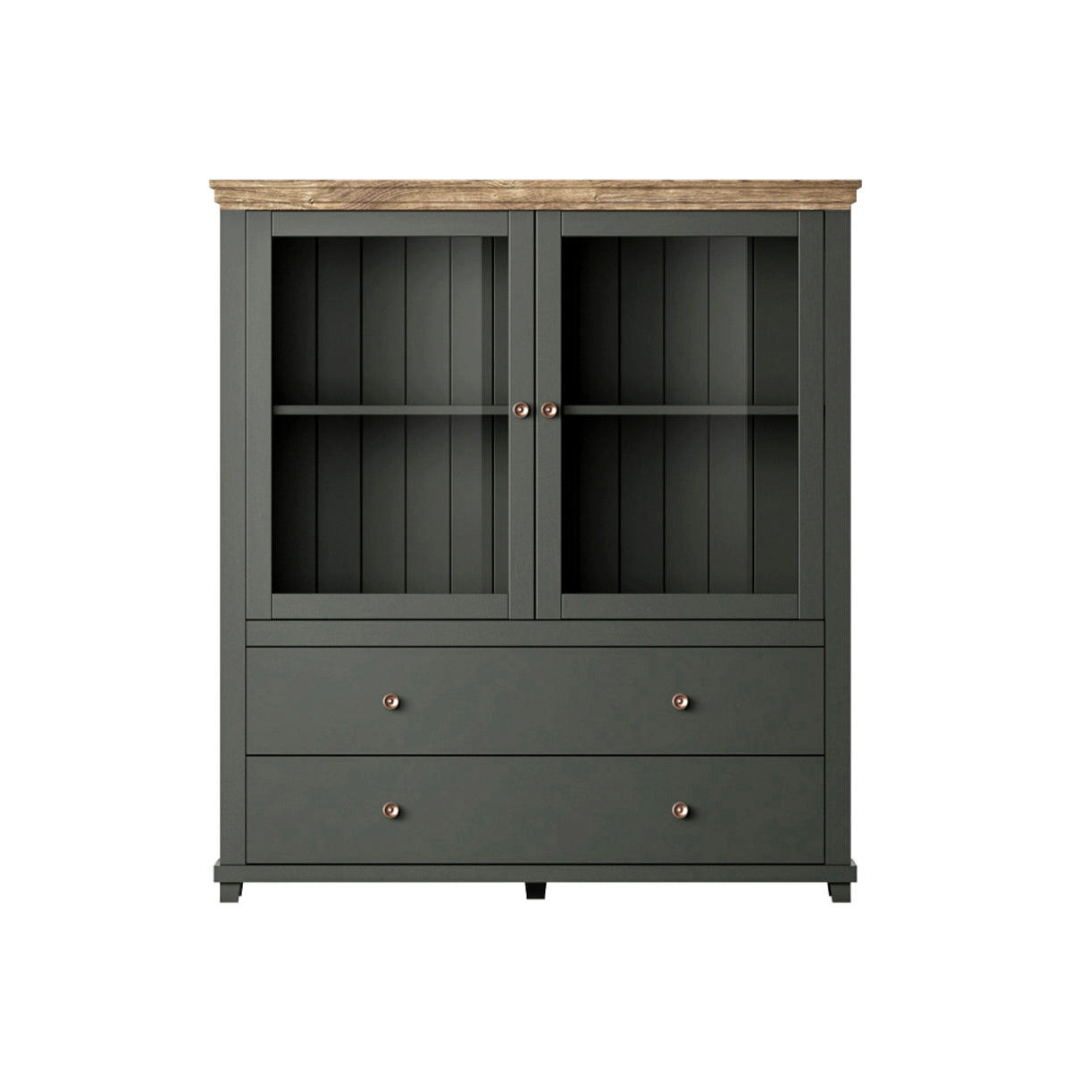 VITRINE Martin Grün und Holz - Grün, Holzwerkstoff (126/138/42cm) - Petits-meubles