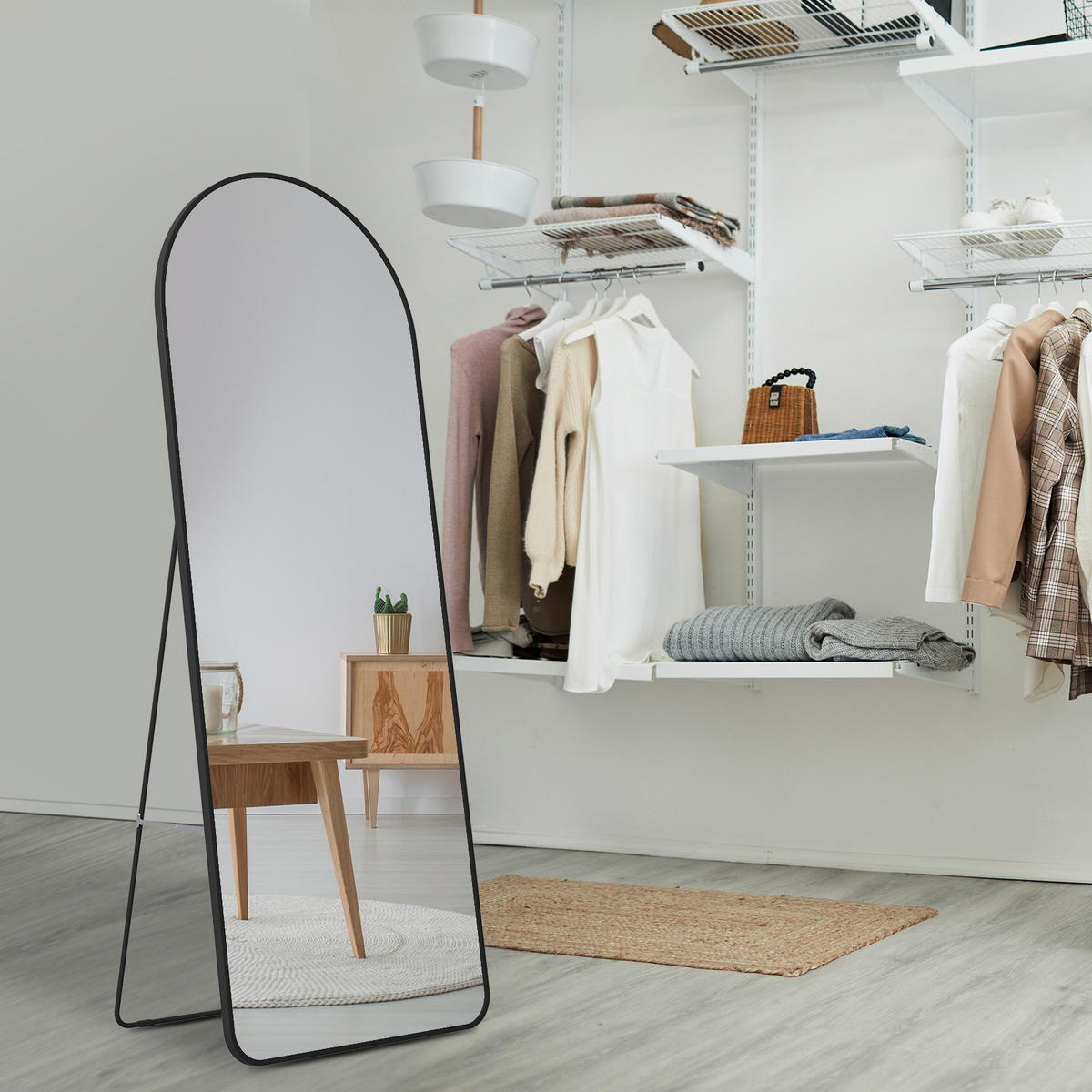 STANDSPIEGEL mit Rahmen Gehärteter Silberspiegel Schwarz 140/40 cm - Schwarz, Glas/Metall (40/147/140cm) - EMKE