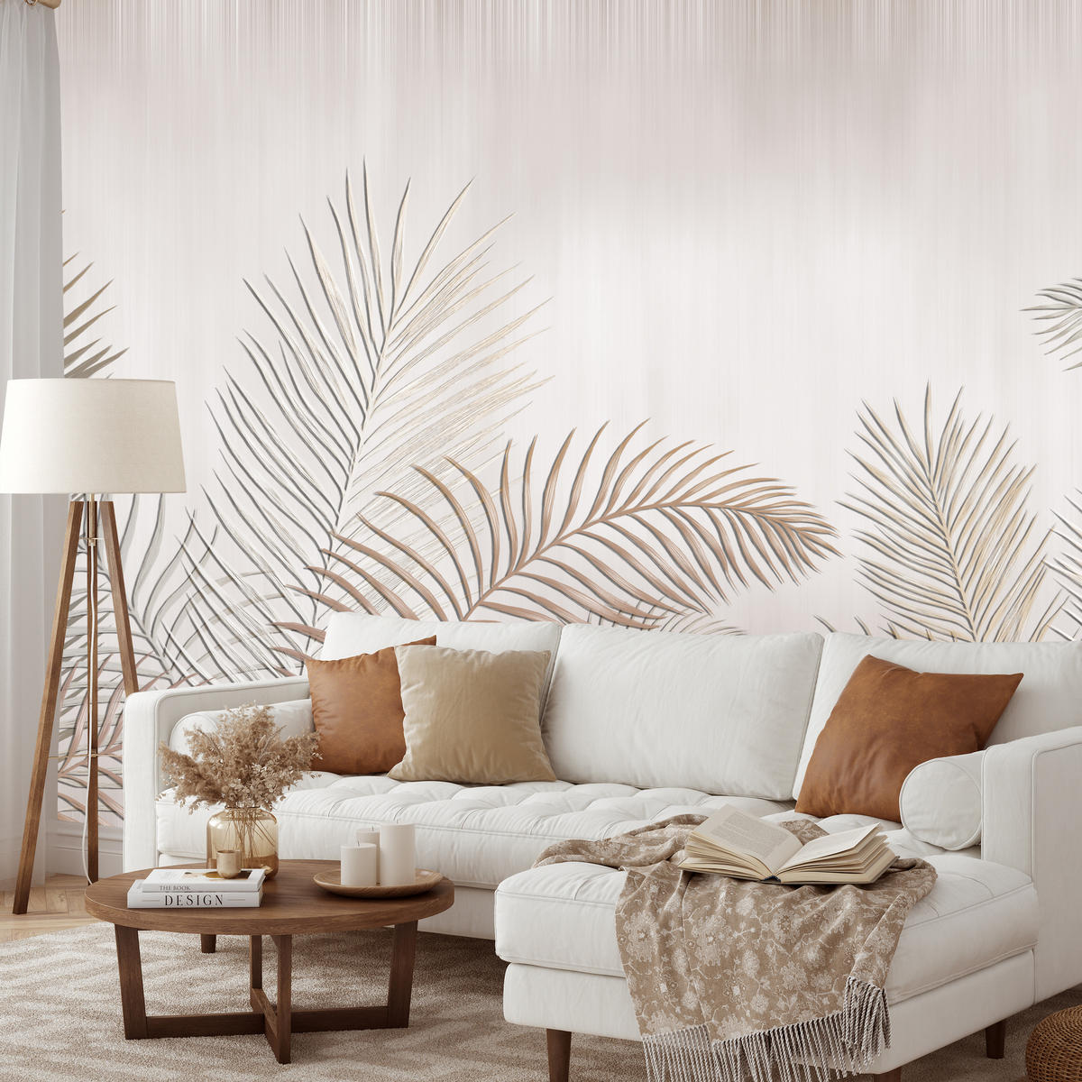 FOTOTAPETE für Schlafzimmer Beige Palmenblätter Delikat 450x315 - Beige/Braun, Papier (450/315cm) - Muralo