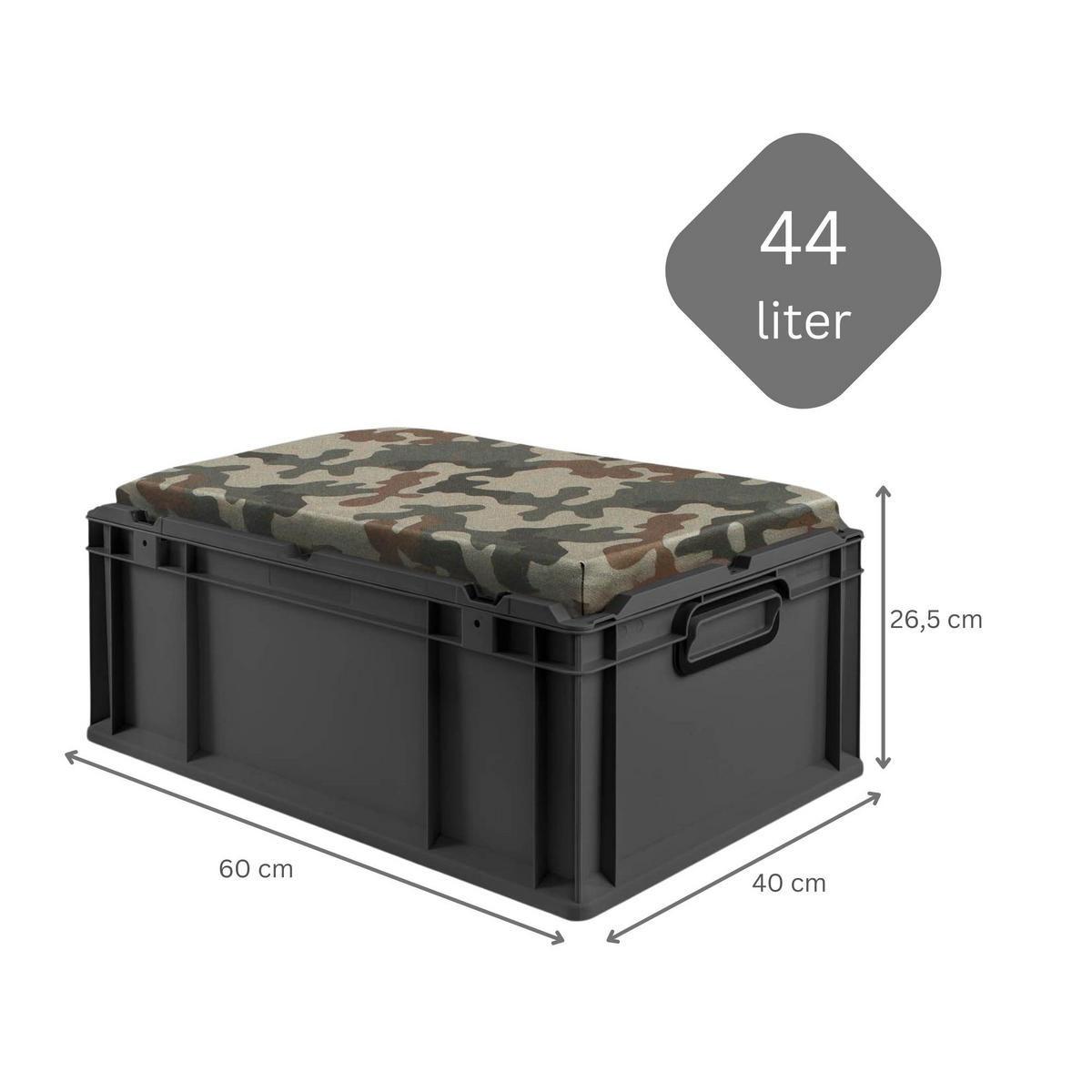 EUROBOX NextGen Seat Box Camouflage, HxBxT 26,5x40x60cm, 44 Liter, Griffe geschlossen, Schwarz - Schwarz, Kunststoff (40/26.5/60cm) - PROREGAL