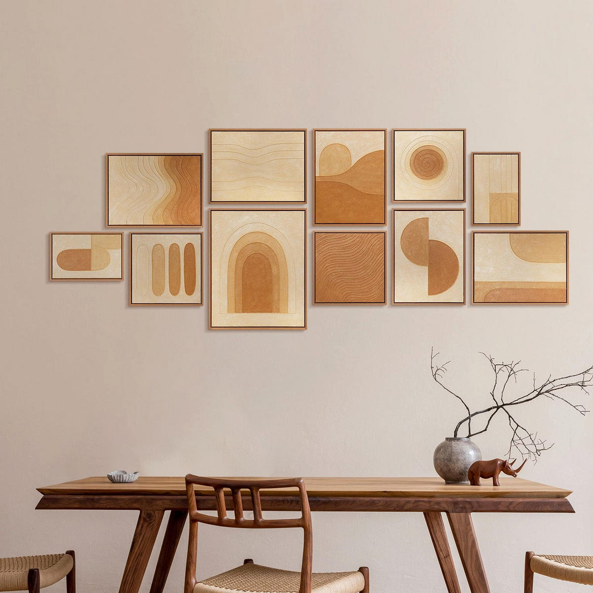 GEMÄLDE Lied der Wüste Schattenfugenrahmen Eichefarben 11-teilig - Eichefarben, Holz (200/80cm) - YS-art gallery