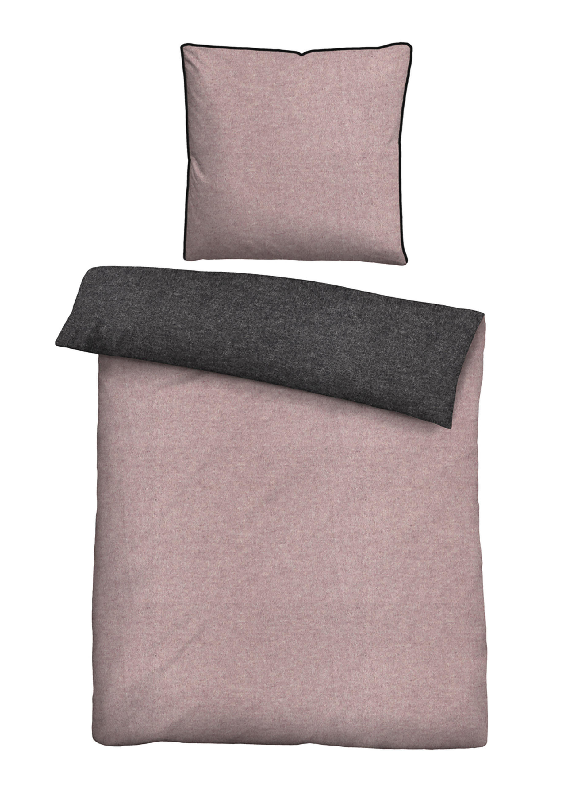 BETTWÄSCHE-GARNITUR Biber Melange UNI brombeer, 155x200 cm + 80x80 cm - Brombeere, Textil (155/200cm) - biberna