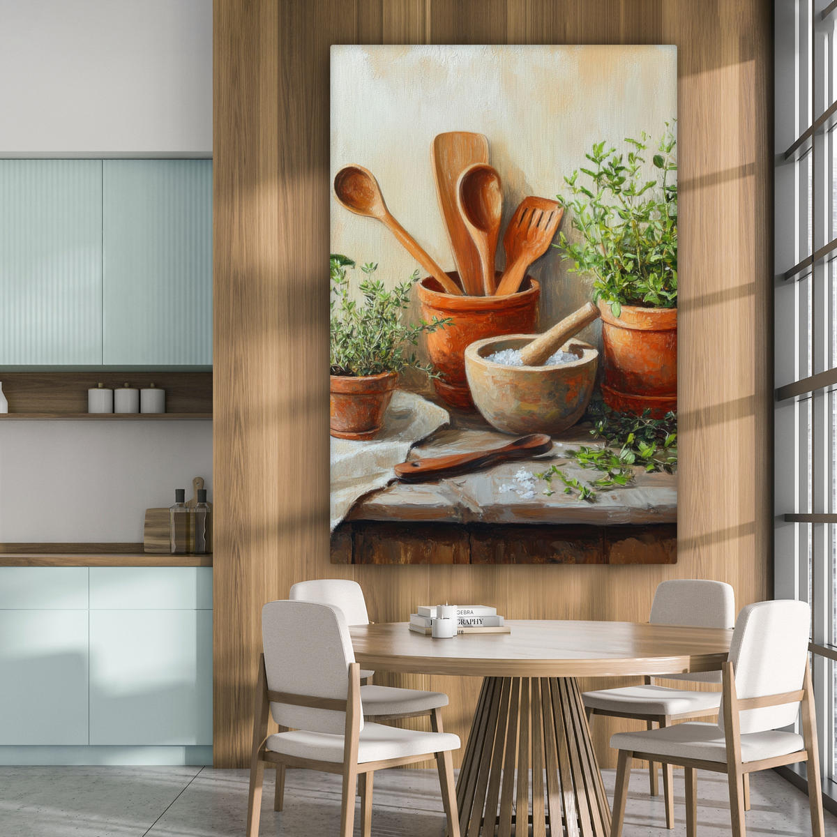 LEINWANDBILD Töpfe - Kräuter - Holz 90x140 cm - Terracotta, Textil (90/140cm) - MuchoWow