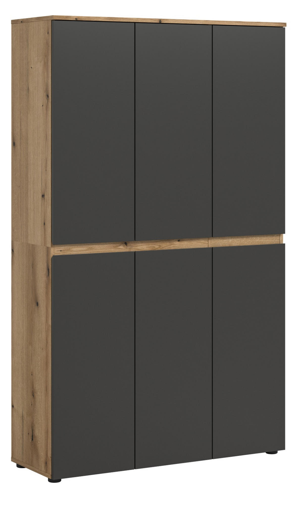 MEHRZWECKSCHRANK grau, Evoke Eiche 105 x 175 cm, Stauraumschrank 6-türig mit 18 Fächern - Eichefarben/Schwarz, Holzwerkstoff/Kunststoff (105/175/37cm) - Inn.Furn