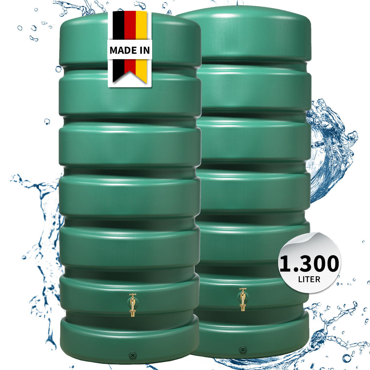 O Regentonnen-Set 1300 L, dunkelgrün 2 x O 650 L, inkl. Verbinder - Grün, Kunststoff (60/192/165cm) - GARANTIA