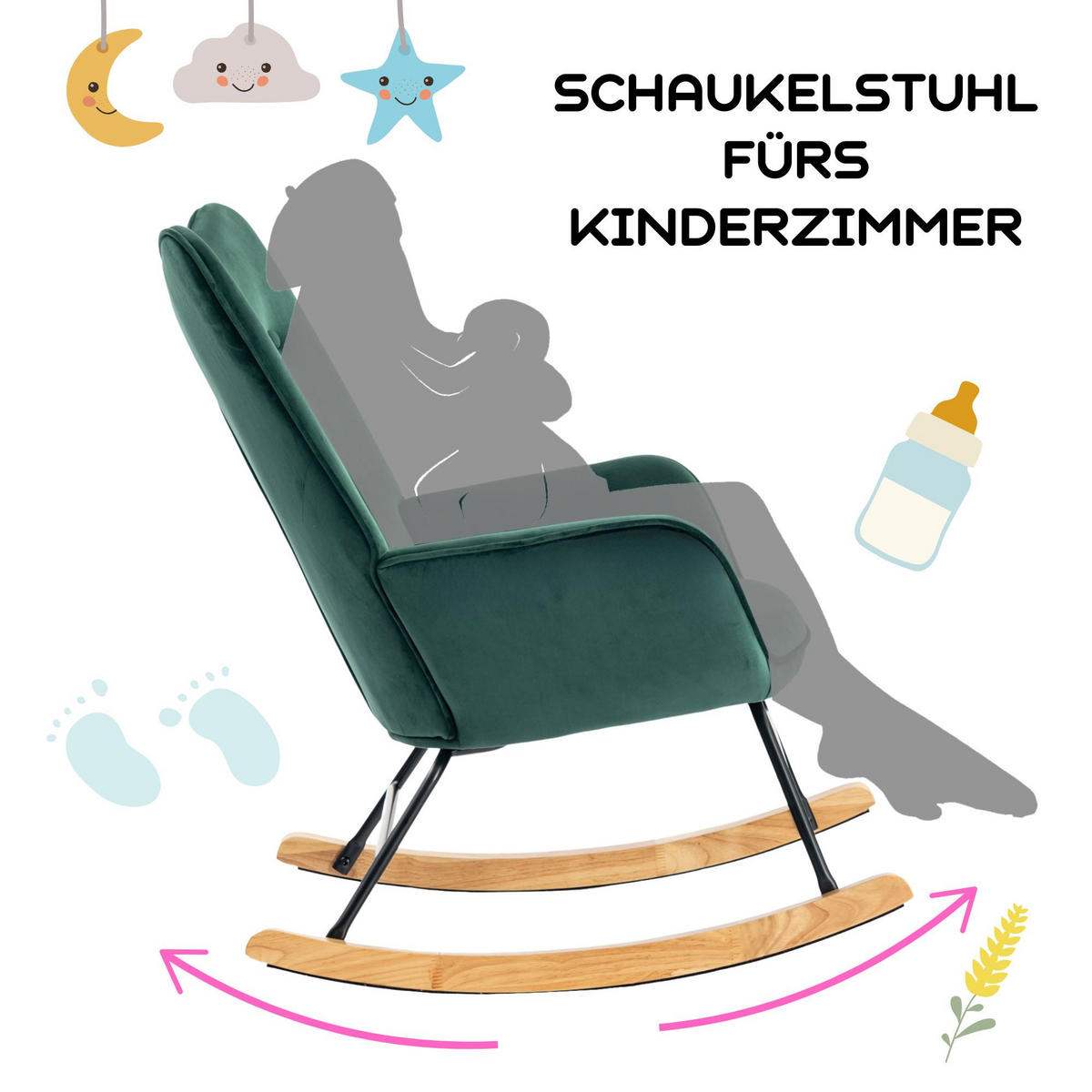 SCHAUKELSESSEL Samt Grün - Dunkelgrün/Eichefarben, Holz/Textil (61/85/81cm) - Urban Meuble
